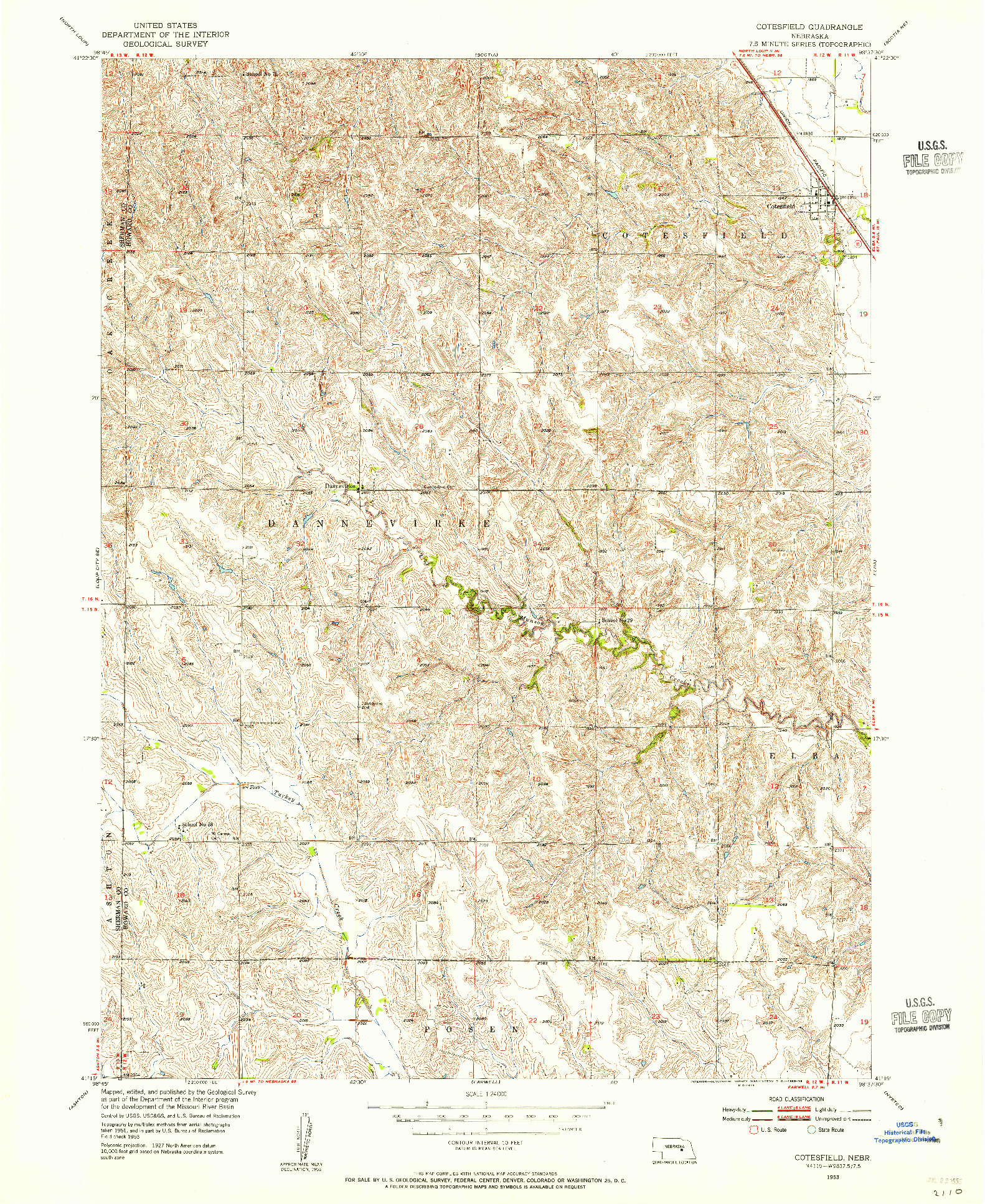 USGS 1:24000-SCALE QUADRANGLE FOR COTESFIELD, NE 1953
