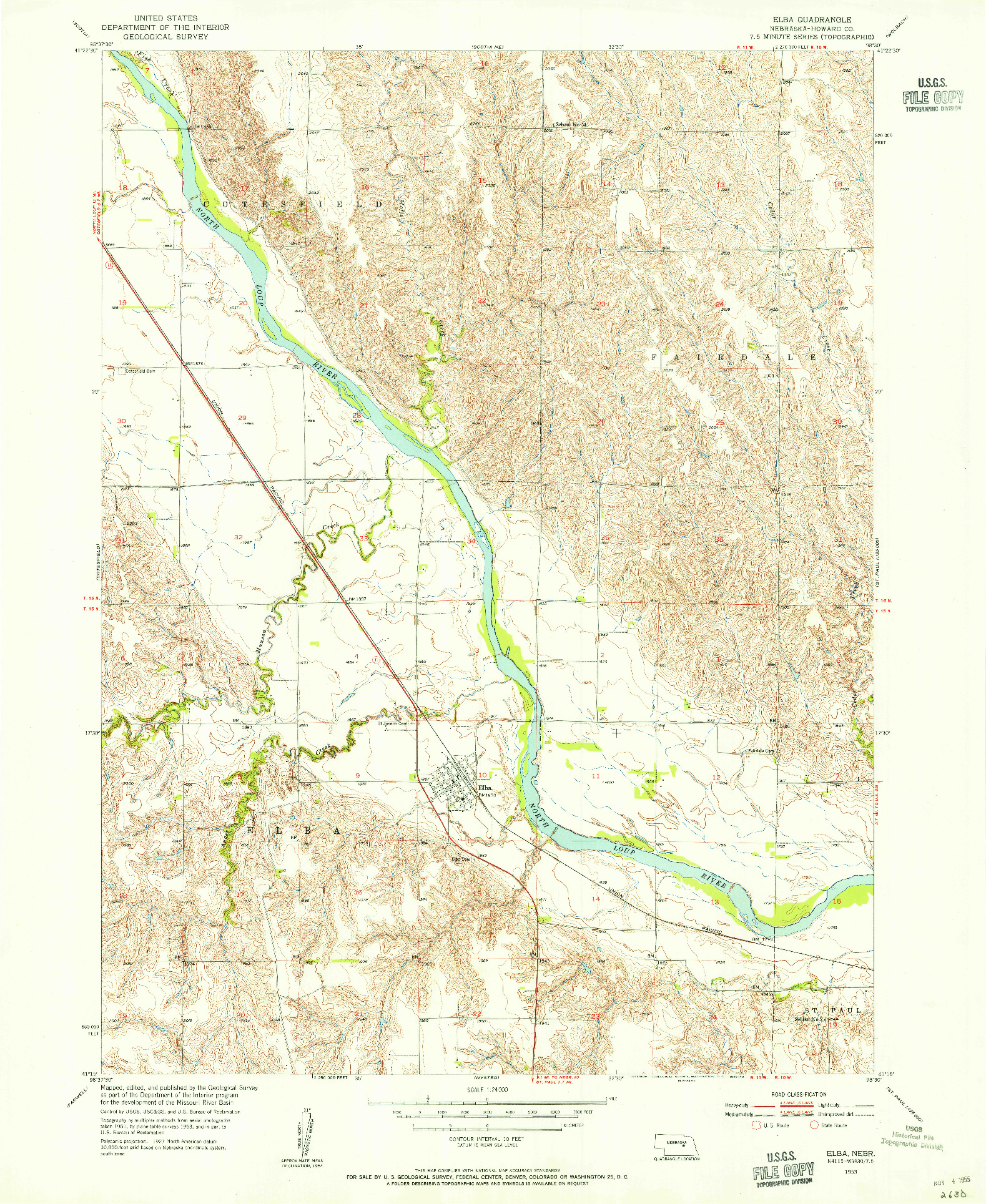 USGS 1:24000-SCALE QUADRANGLE FOR ELBA, NE 1953