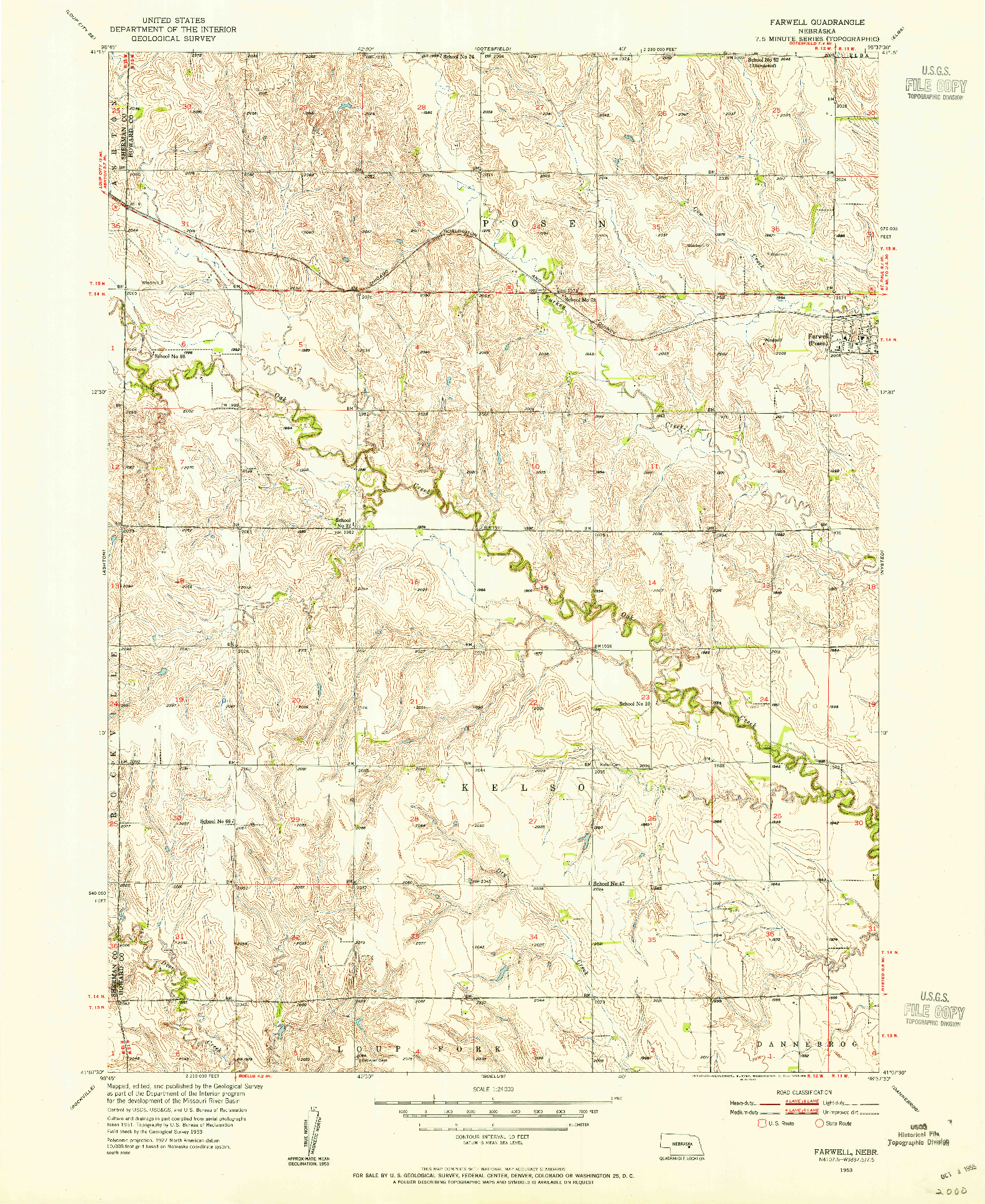 USGS 1:24000-SCALE QUADRANGLE FOR FARWELL, NE 1953