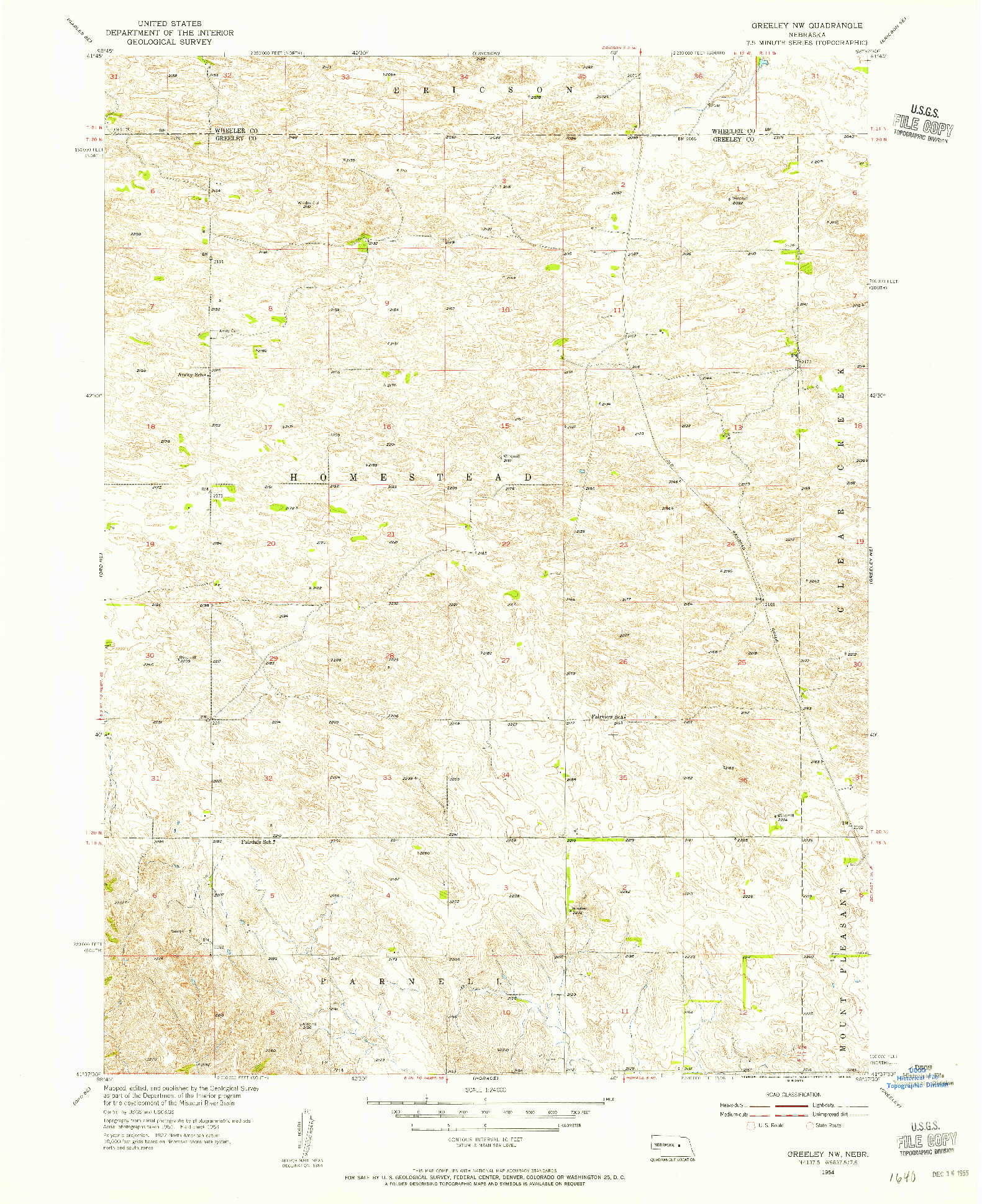 USGS 1:24000-SCALE QUADRANGLE FOR GREELEY NW, NE 1954