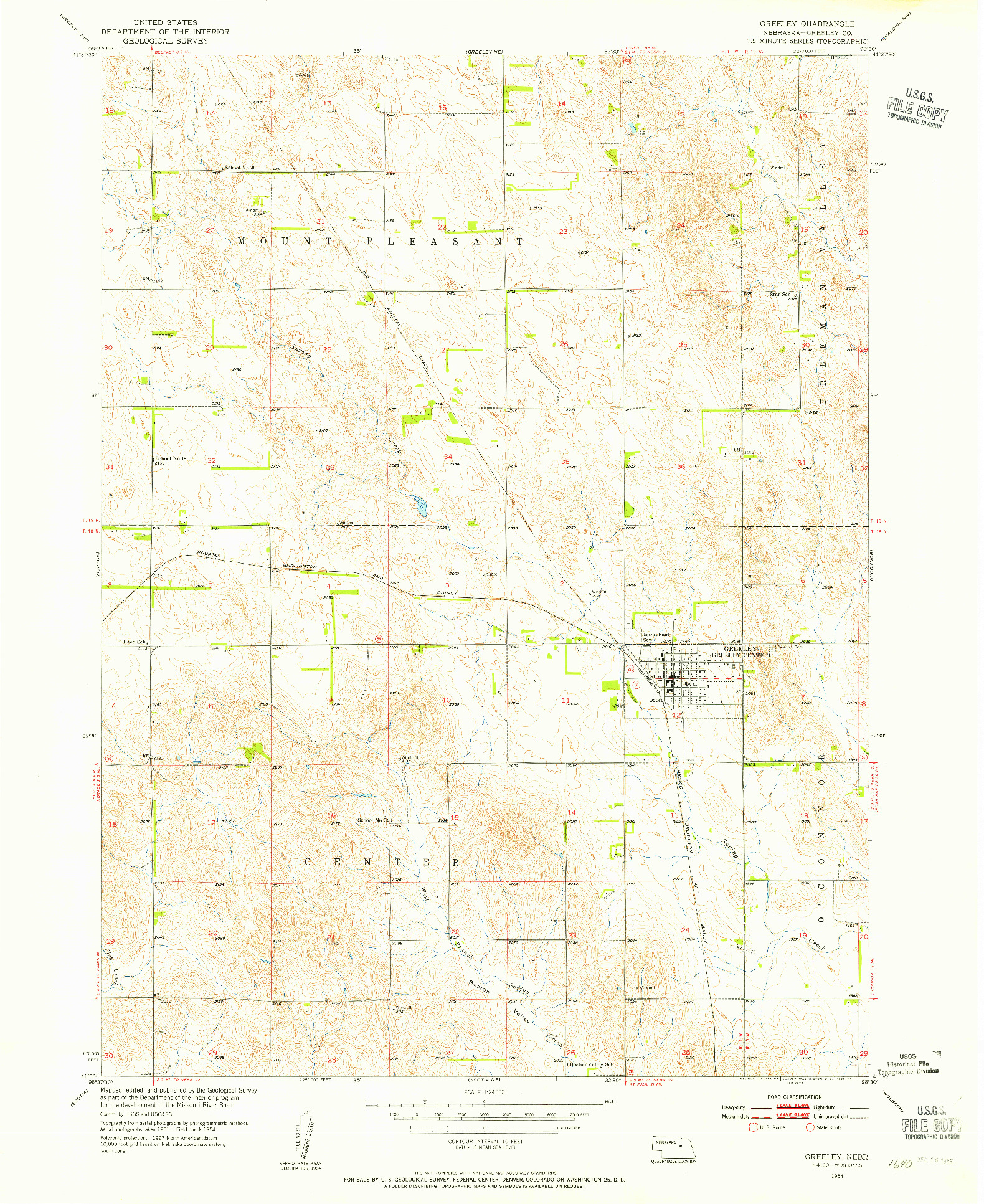 USGS 1:24000-SCALE QUADRANGLE FOR GREELEY, NE 1954