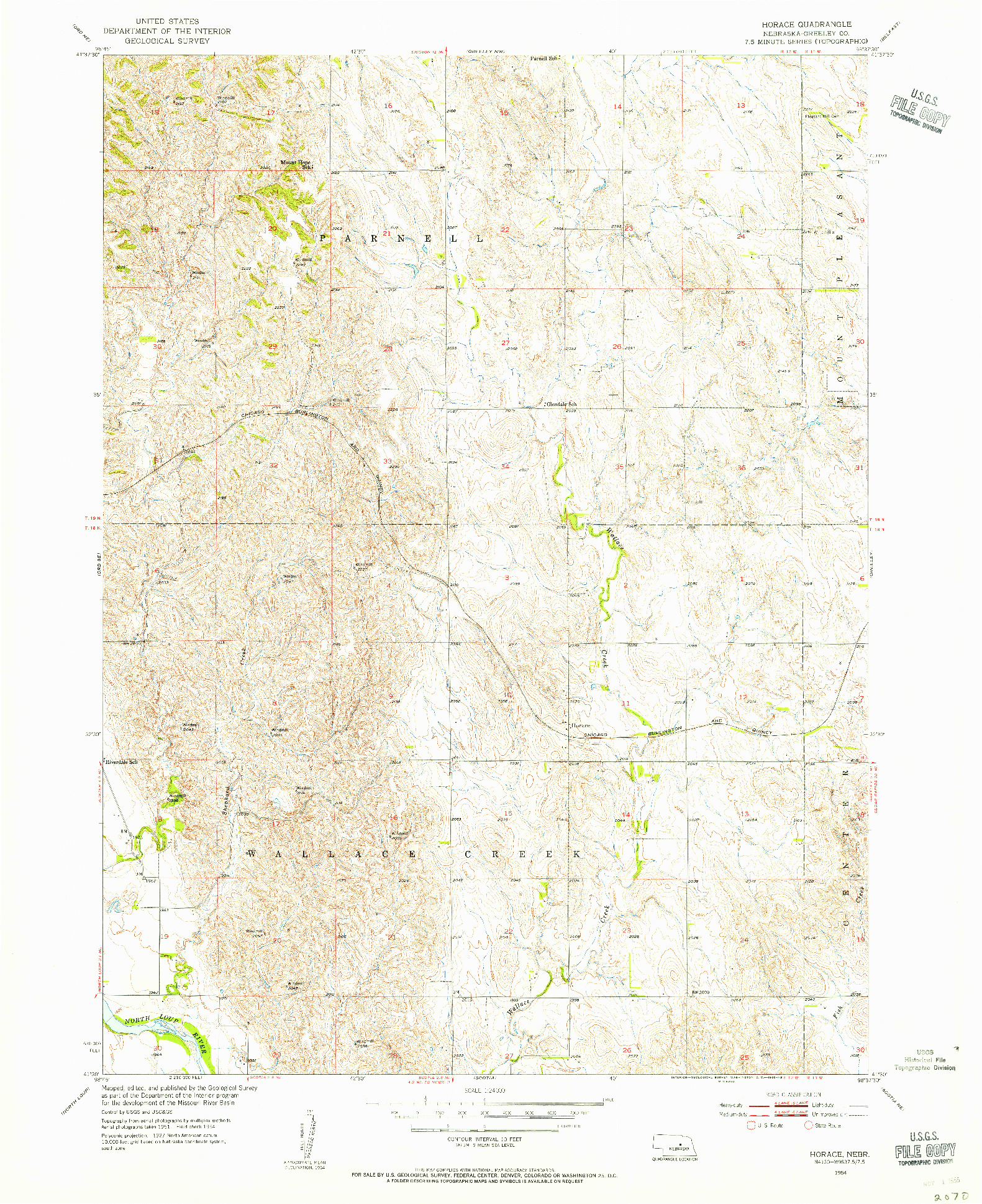 USGS 1:24000-SCALE QUADRANGLE FOR HORACE, NE 1954