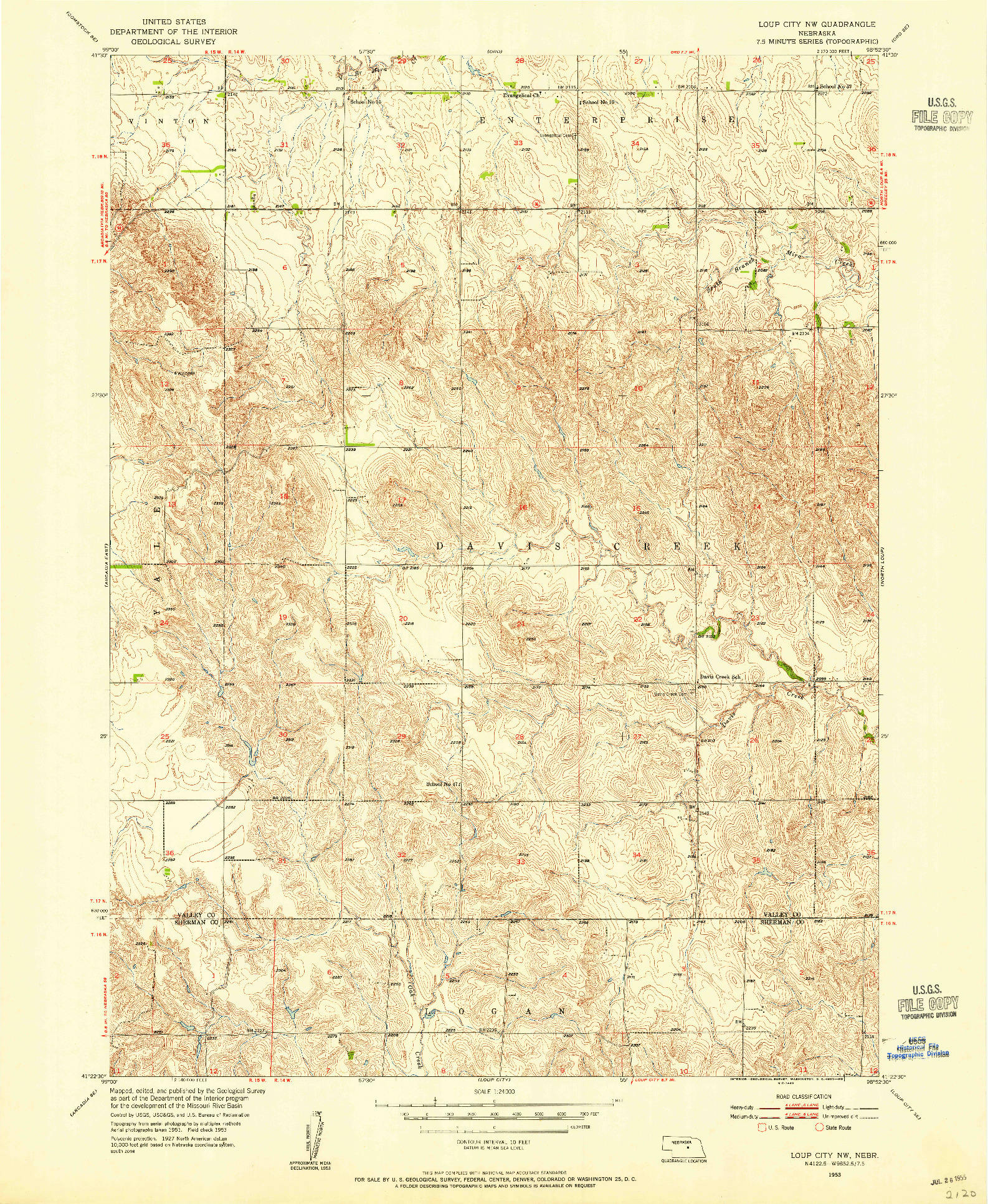 USGS 1:24000-SCALE QUADRANGLE FOR LOUP CITY NW, NE 1953