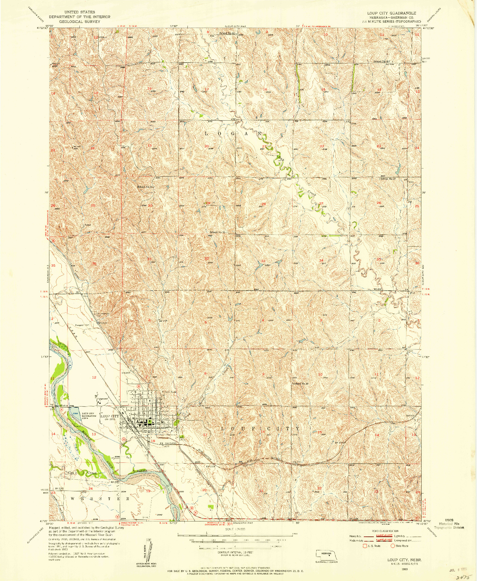 USGS 1:24000-SCALE QUADRANGLE FOR LOUP CITY, NE 1953