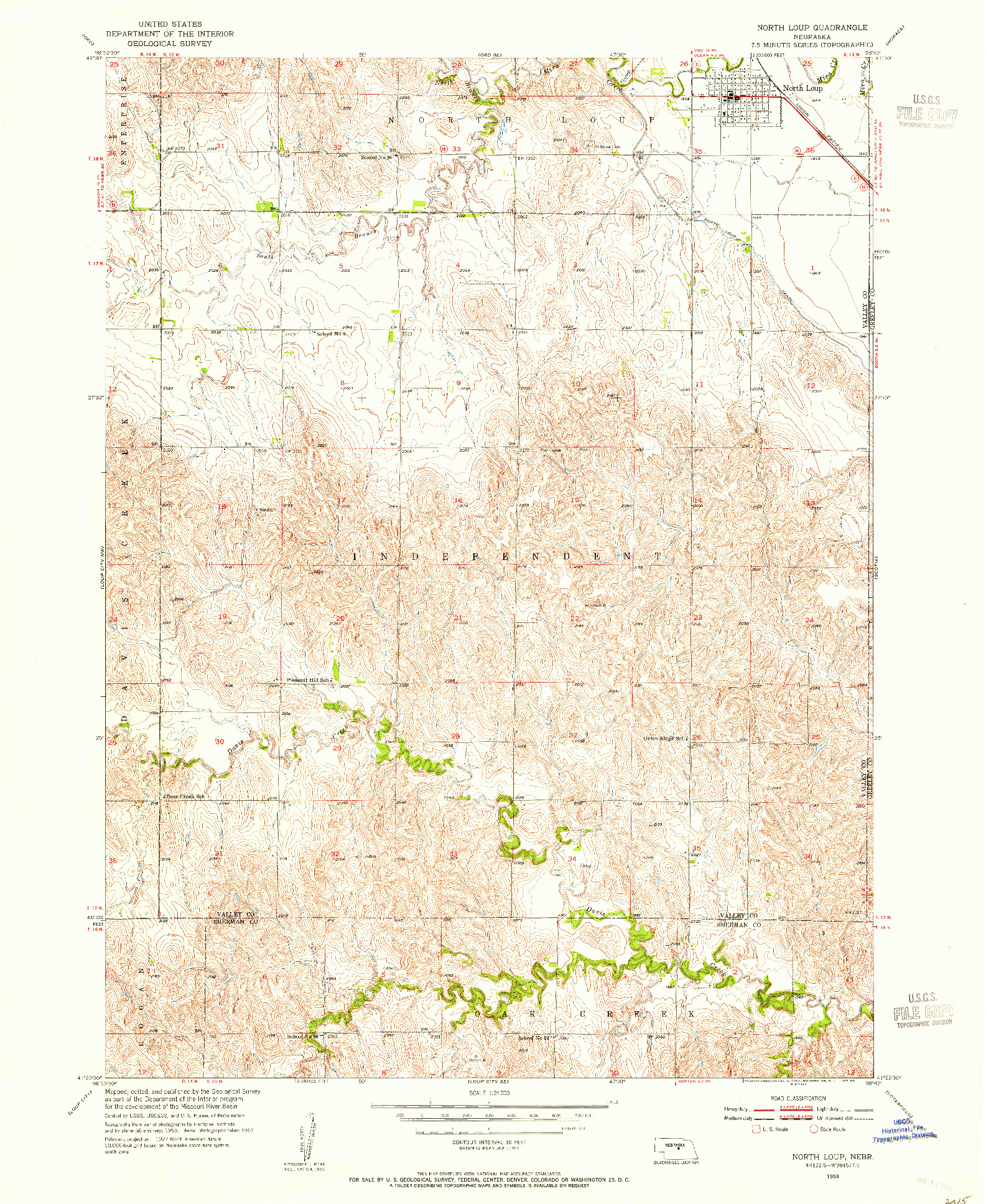 USGS 1:24000-SCALE QUADRANGLE FOR NORTH LOUP, NE 1953