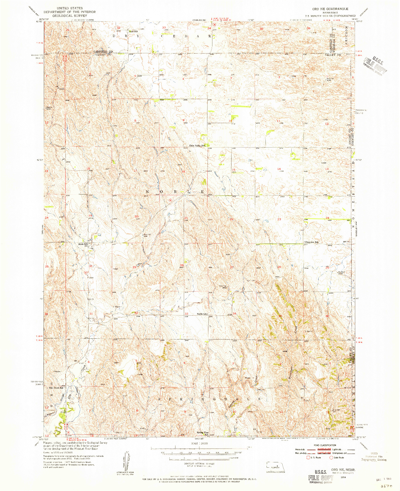 USGS 1:24000-SCALE QUADRANGLE FOR ORD NE, NE 1954