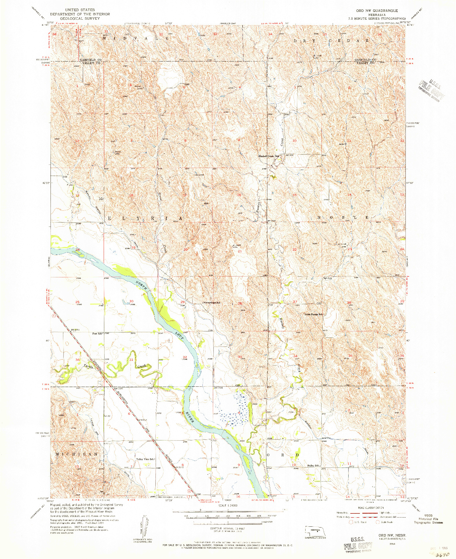 USGS 1:24000-SCALE QUADRANGLE FOR ORD NW, NE 1954