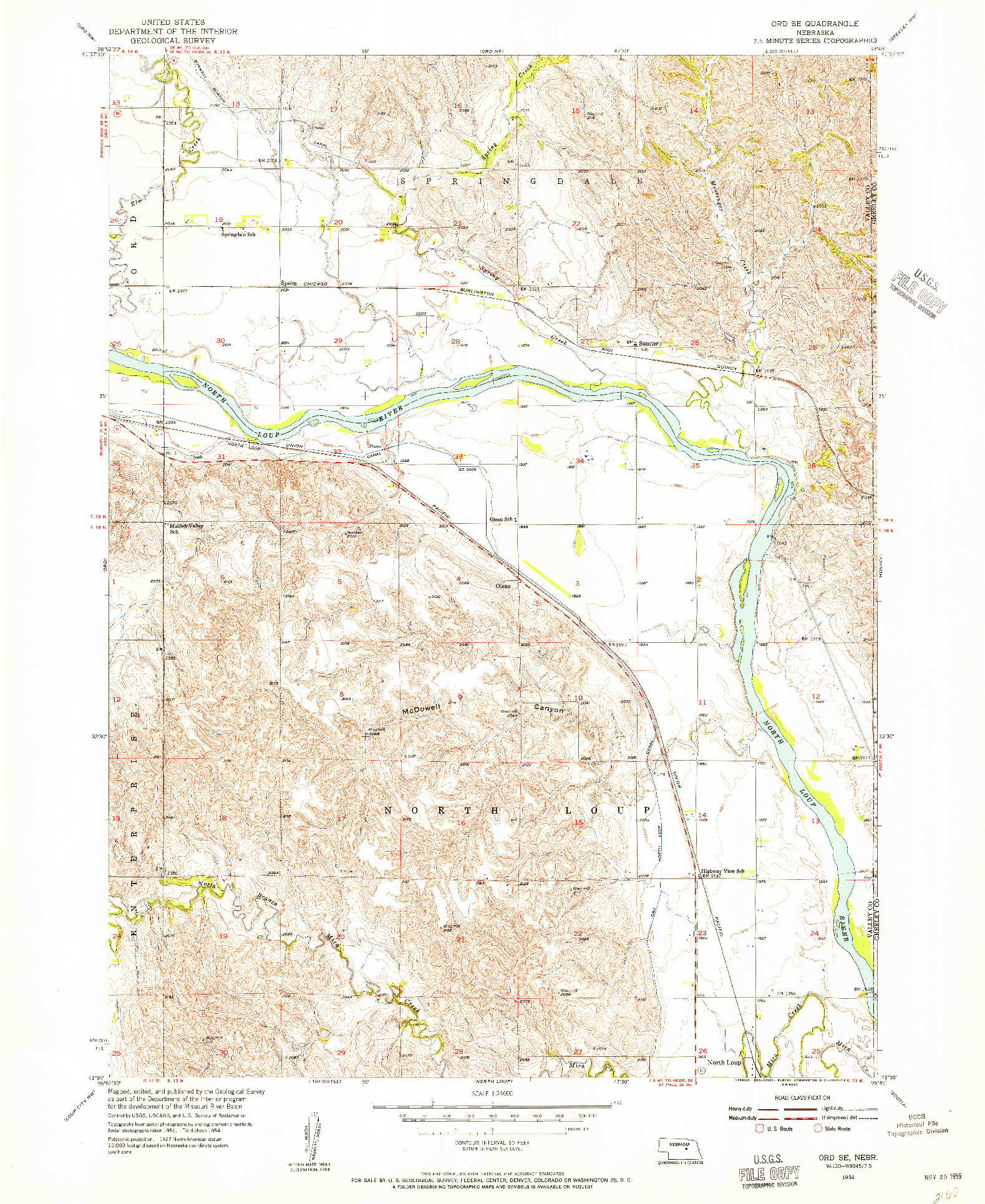 USGS 1:24000-SCALE QUADRANGLE FOR ORD SE, NE 1954
