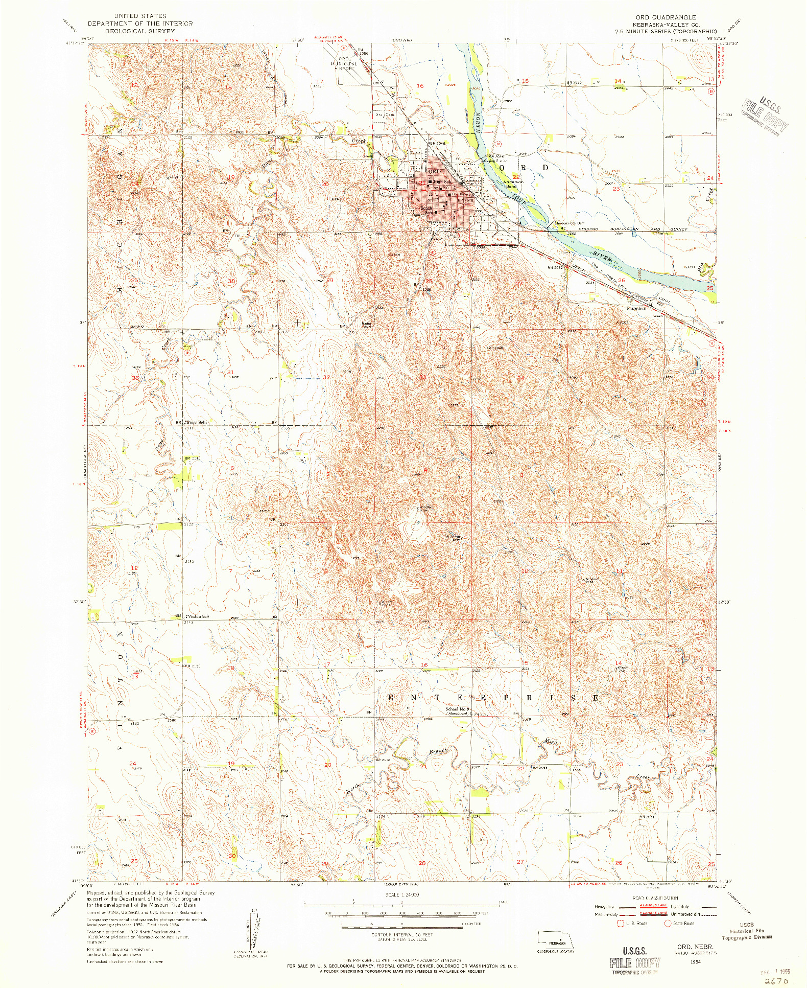 USGS 1:24000-SCALE QUADRANGLE FOR ORD, NE 1954
