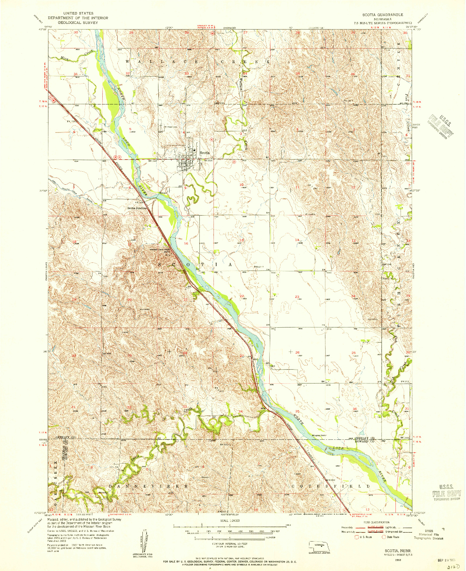 USGS 1:24000-SCALE QUADRANGLE FOR SCOTIA, NE 1953
