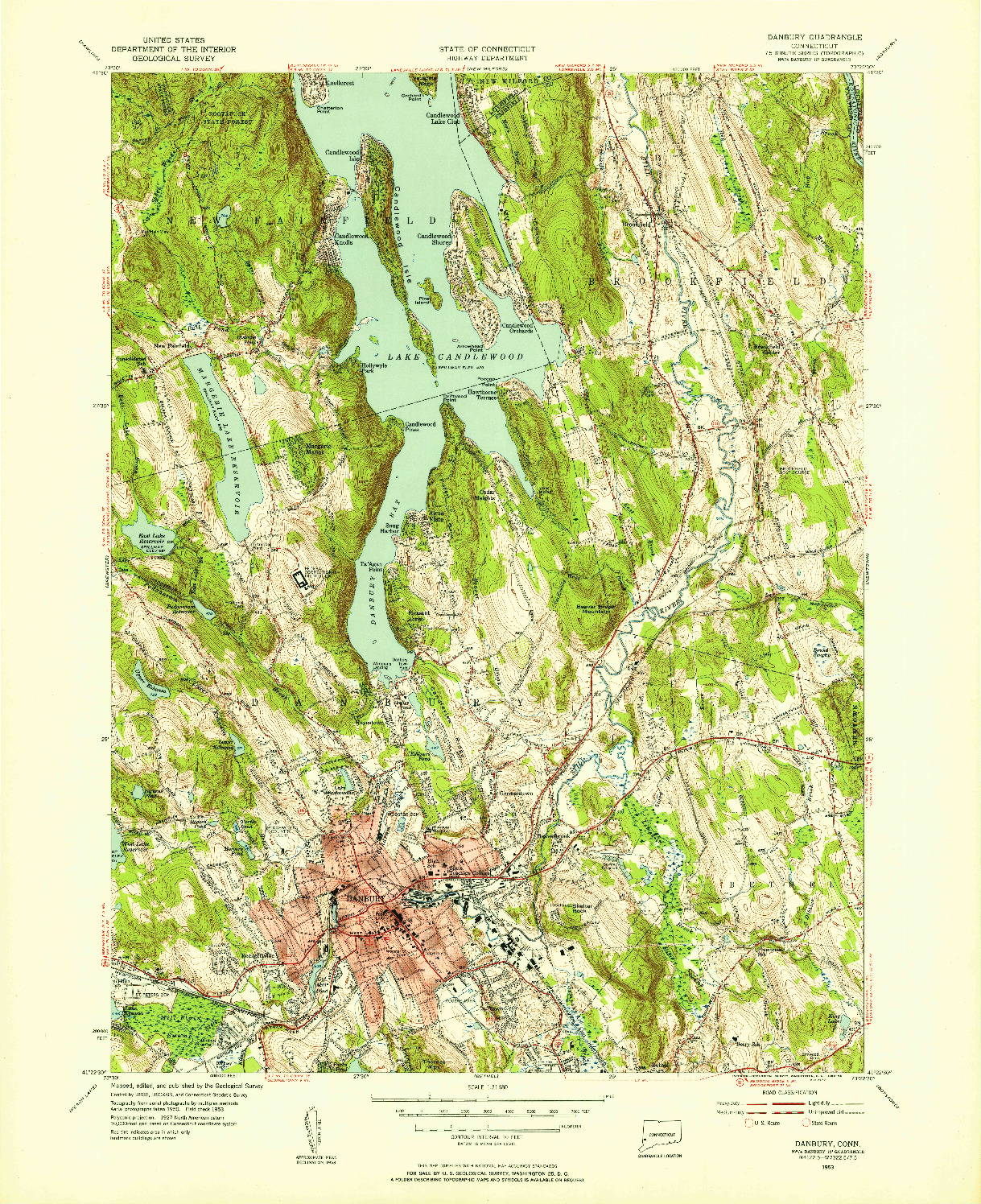 USGS 1:31680-SCALE QUADRANGLE FOR DANBURY, CT 1953