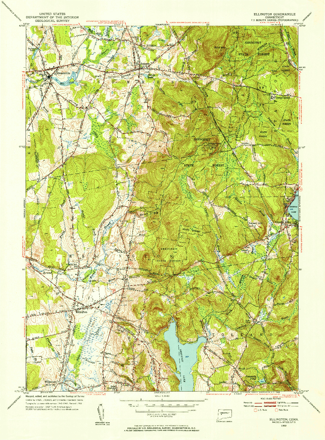 USGS 1:31680-SCALE QUADRANGLE FOR ELLINGTON, CT 1953