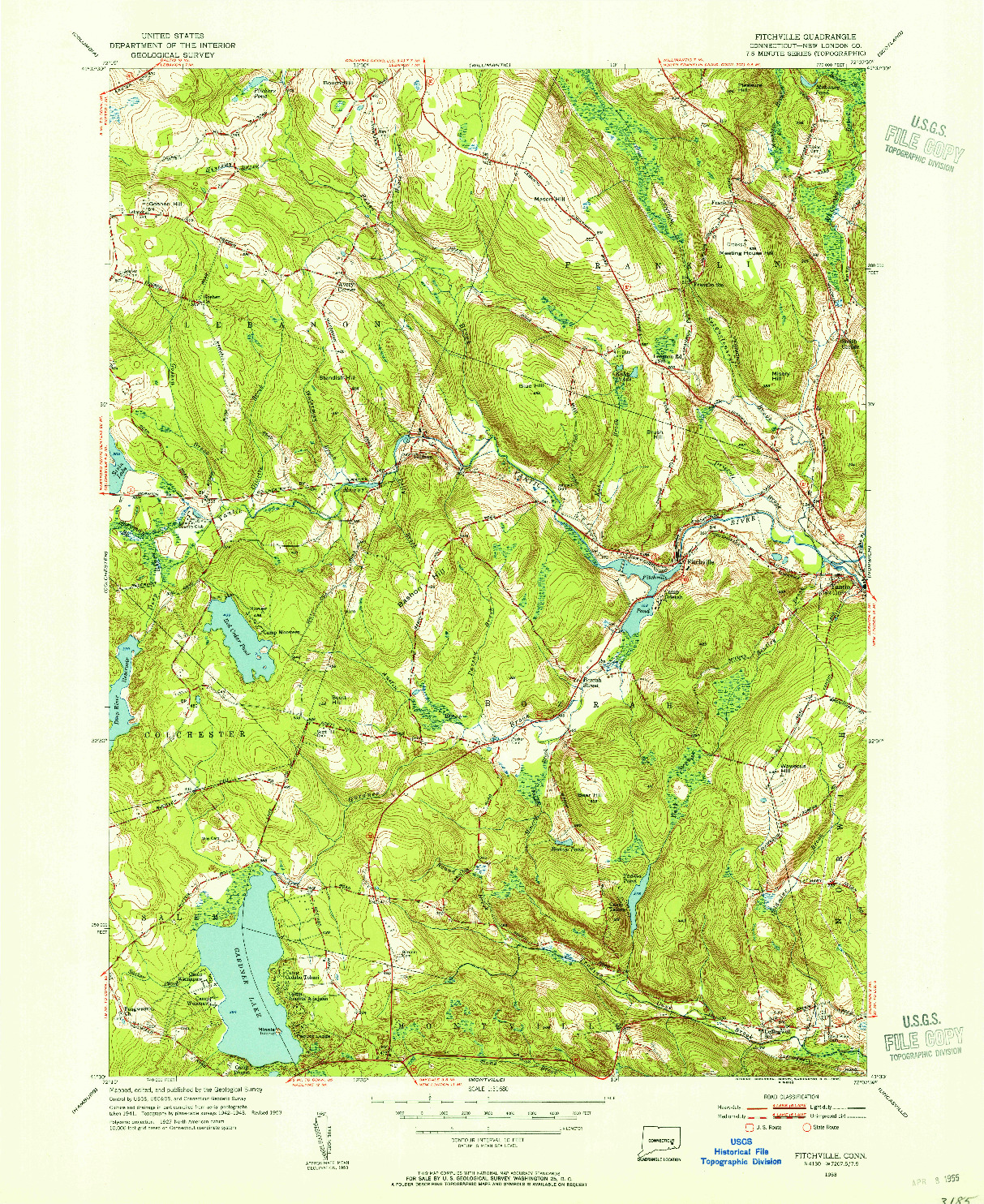 USGS 1:31680-SCALE QUADRANGLE FOR FITCHVILLE, CT 1953