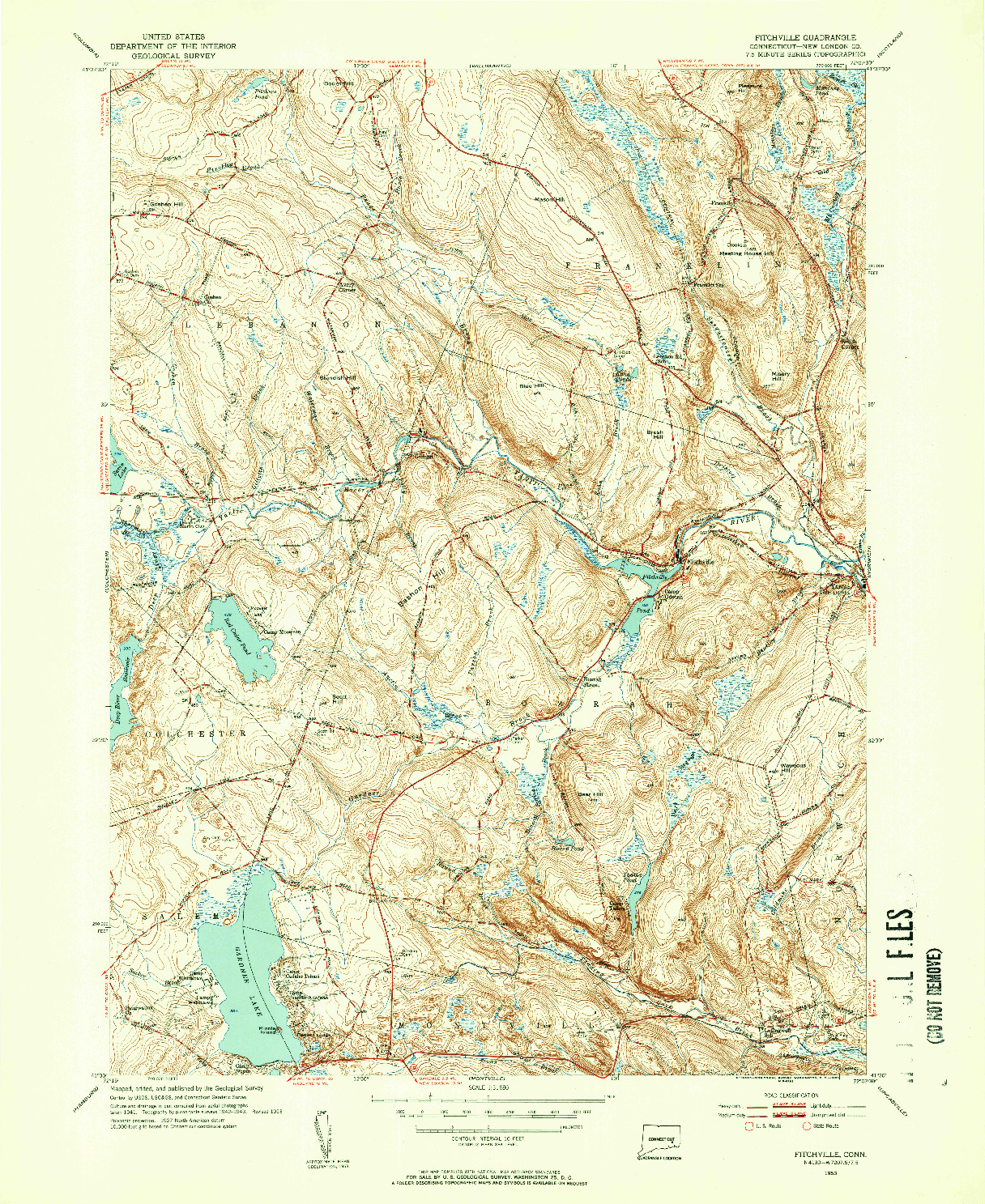 USGS 1:31680-SCALE QUADRANGLE FOR FITCHVILLE, CT 1953