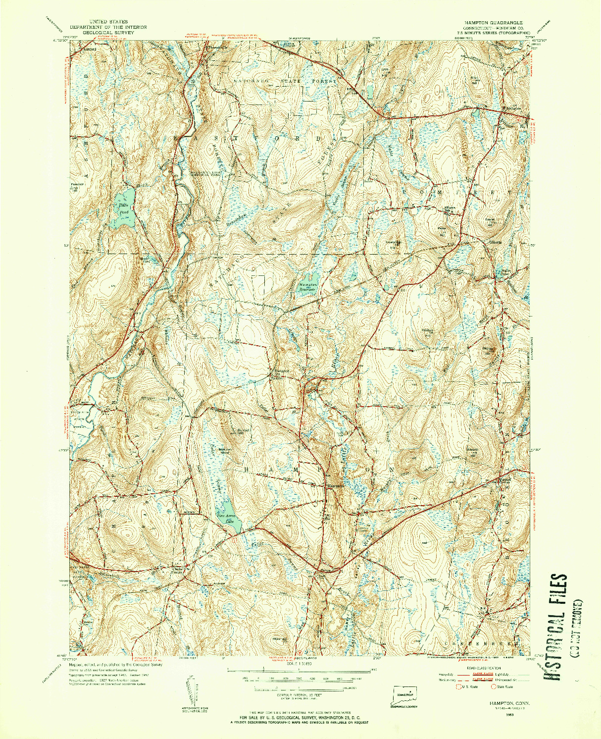 USGS 1:31680-SCALE QUADRANGLE FOR HAMPTON, CT 1953