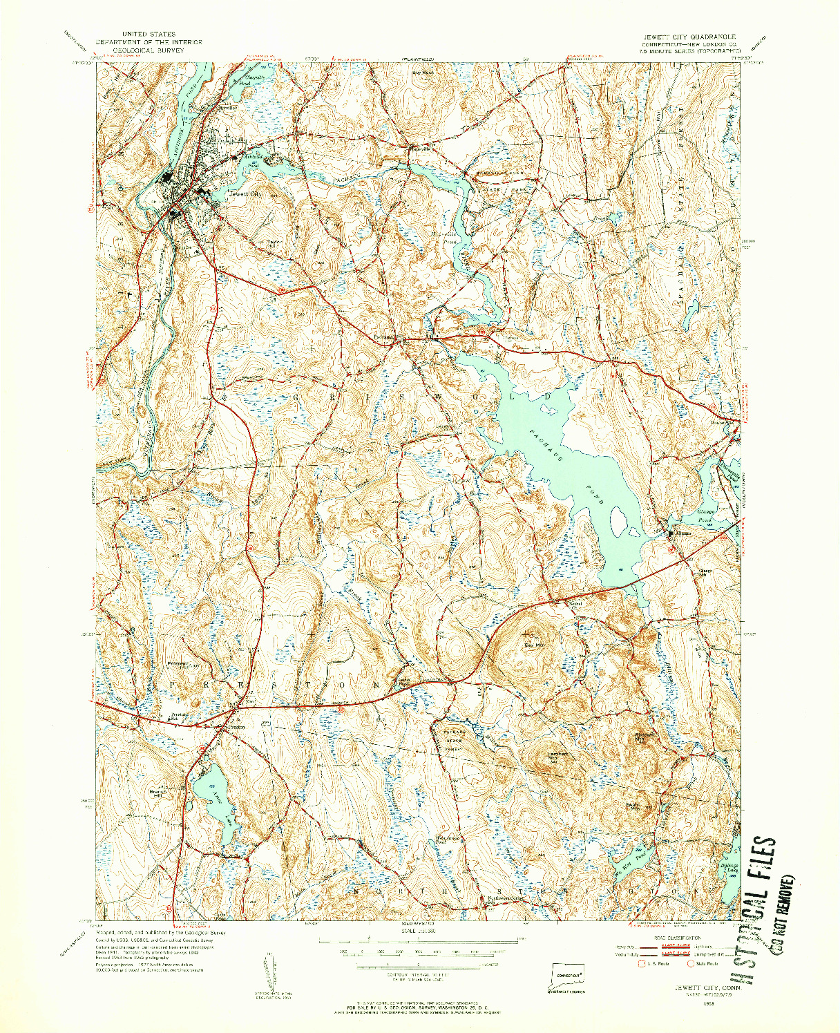 USGS 1:31680-SCALE QUADRANGLE FOR JEWETT CITY, CT 1953