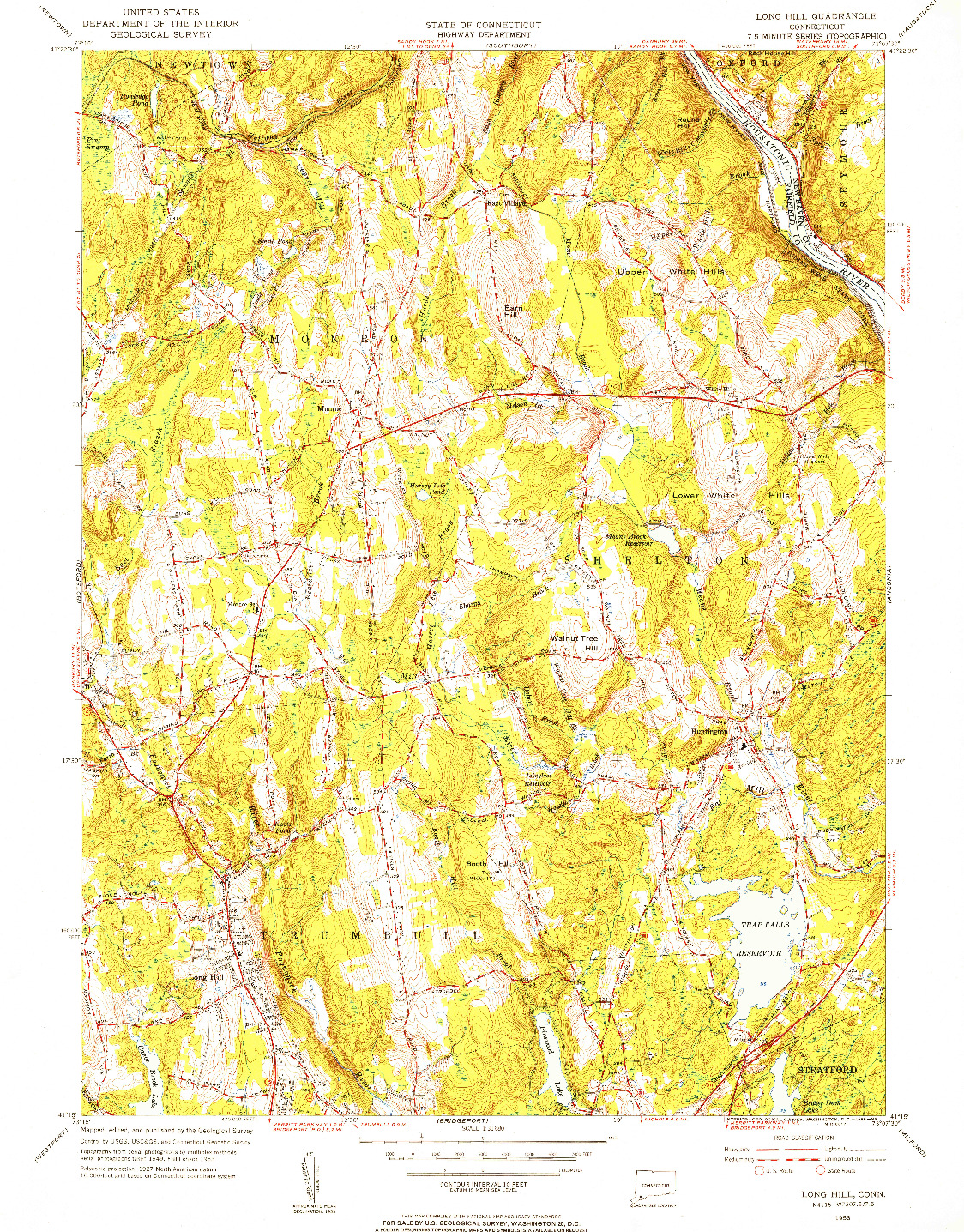 USGS 1:31680-SCALE QUADRANGLE FOR LONG HILL, CT 1953