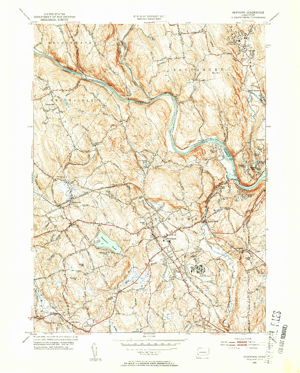 USGS 1:31680-SCALE QUADRANGLE FOR NEWTOWN, CT 1953