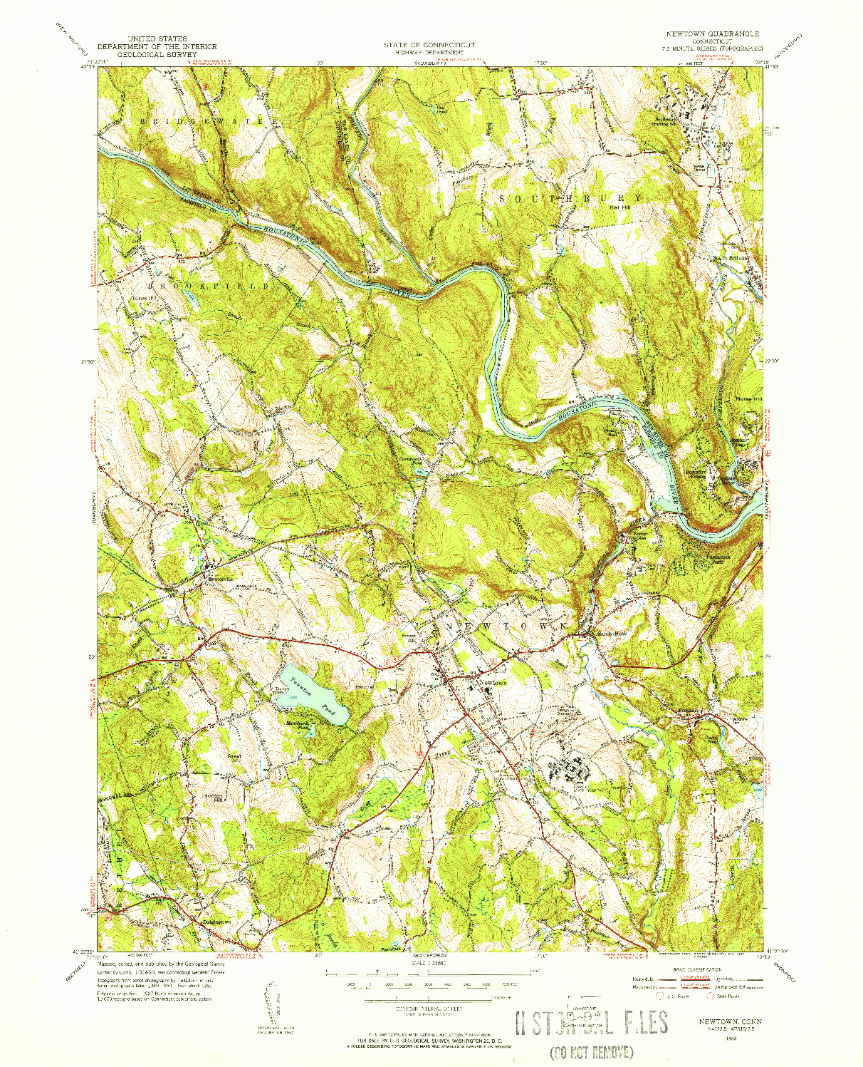 USGS 1:31680-SCALE QUADRANGLE FOR NEWTOWN, CT 1953