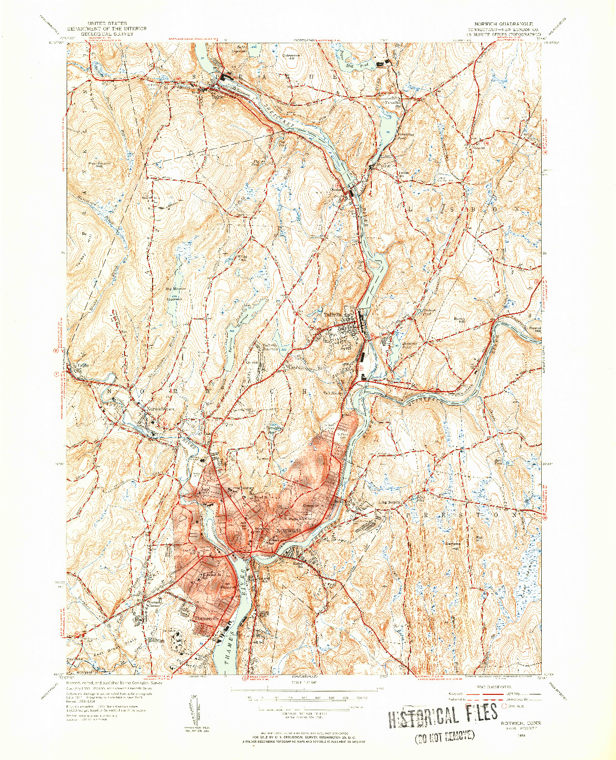 USGS 1:31680-SCALE QUADRANGLE FOR NORWICH, CT 1954