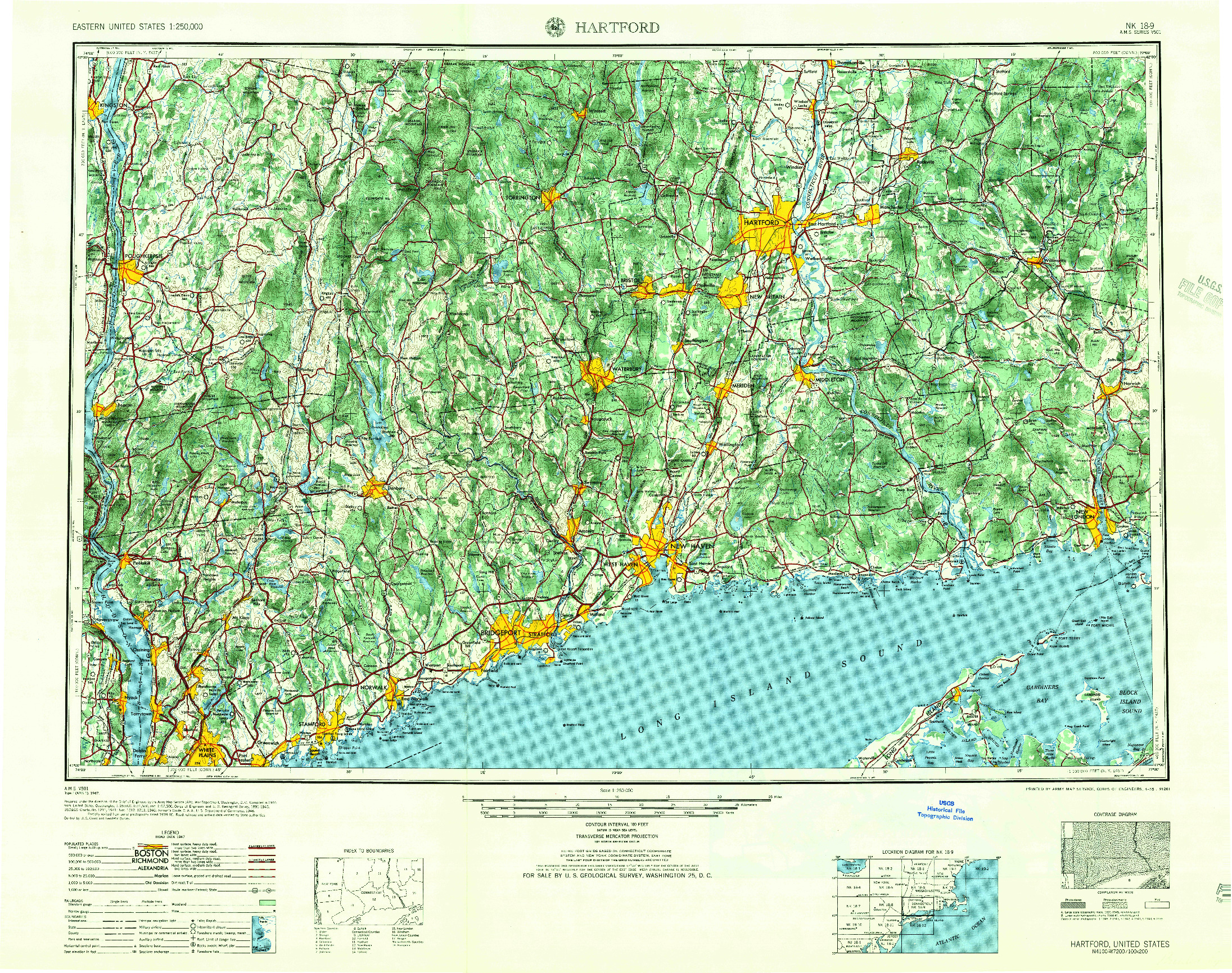 USGS 1:250000-SCALE QUADRANGLE FOR HARTFORD, CT 1947