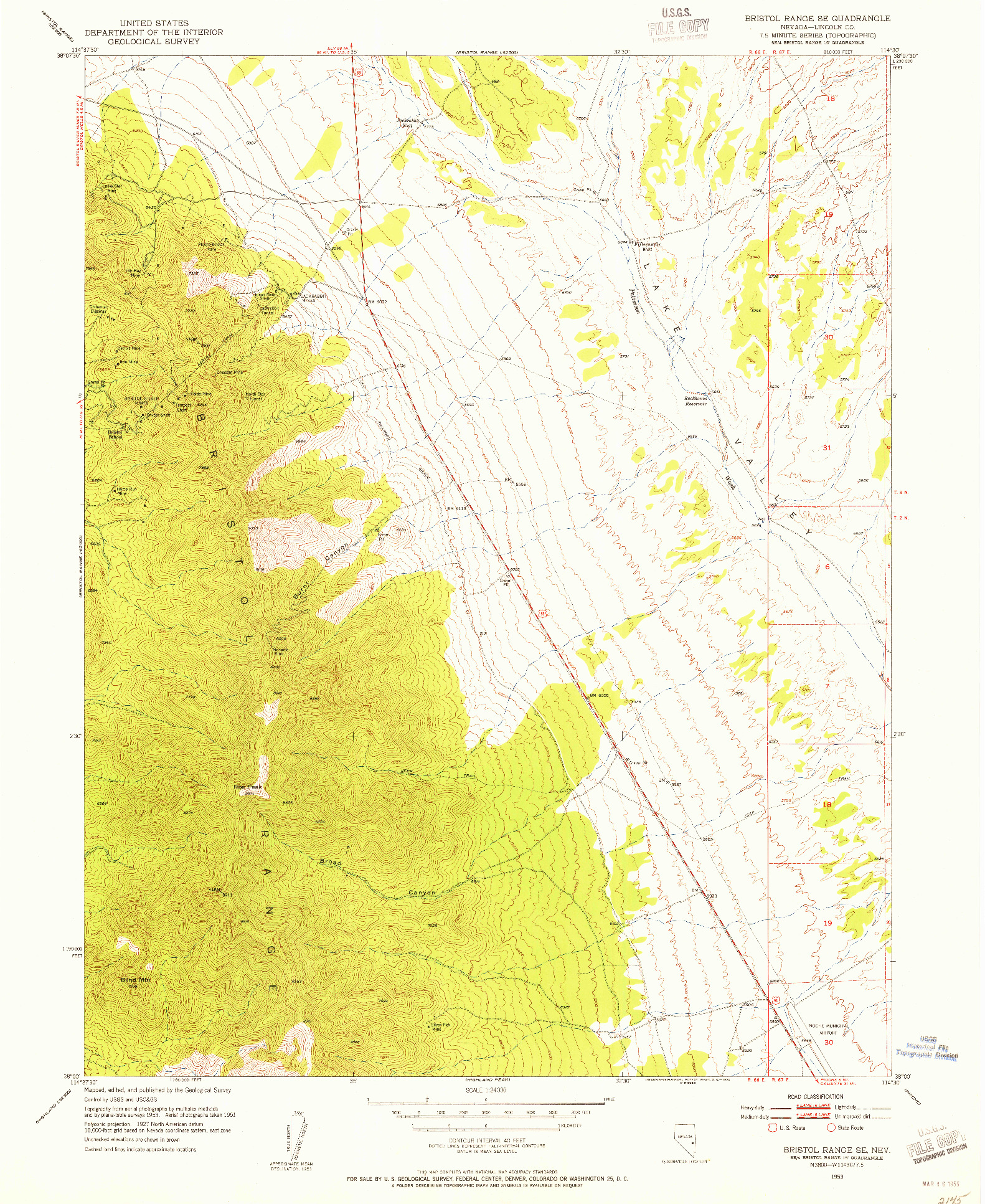 USGS 1:24000-SCALE QUADRANGLE FOR BRISTOL RANGE SE, NV 1953