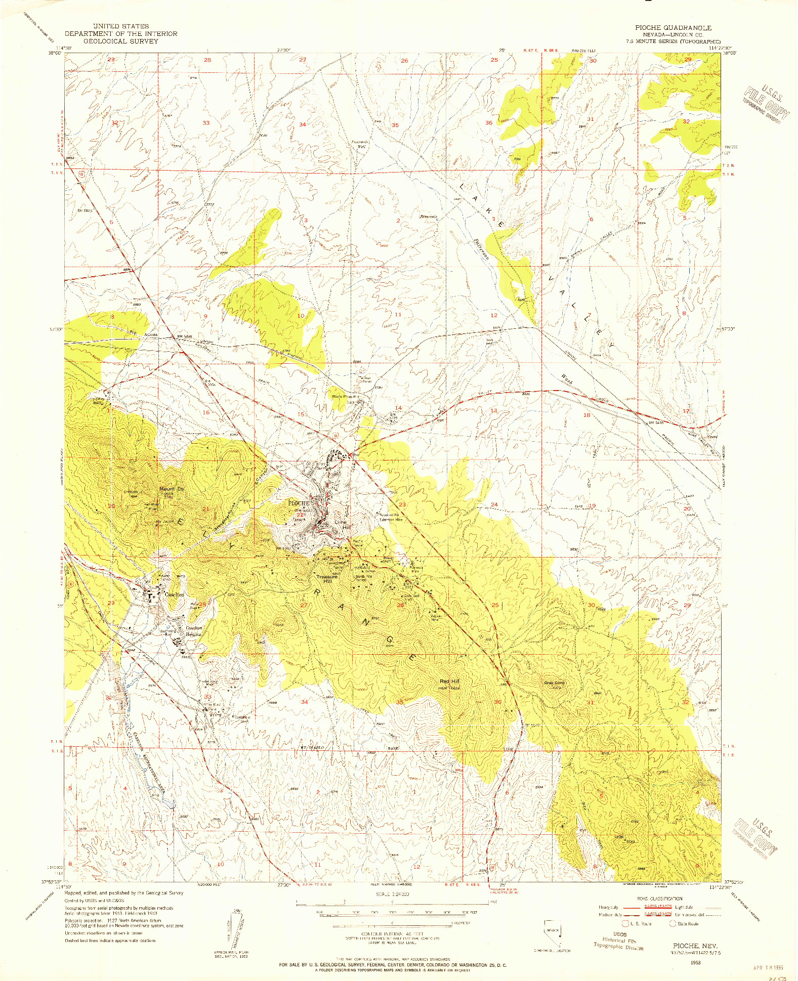 USGS 1:24000-SCALE QUADRANGLE FOR PIOCHE, NV 1953