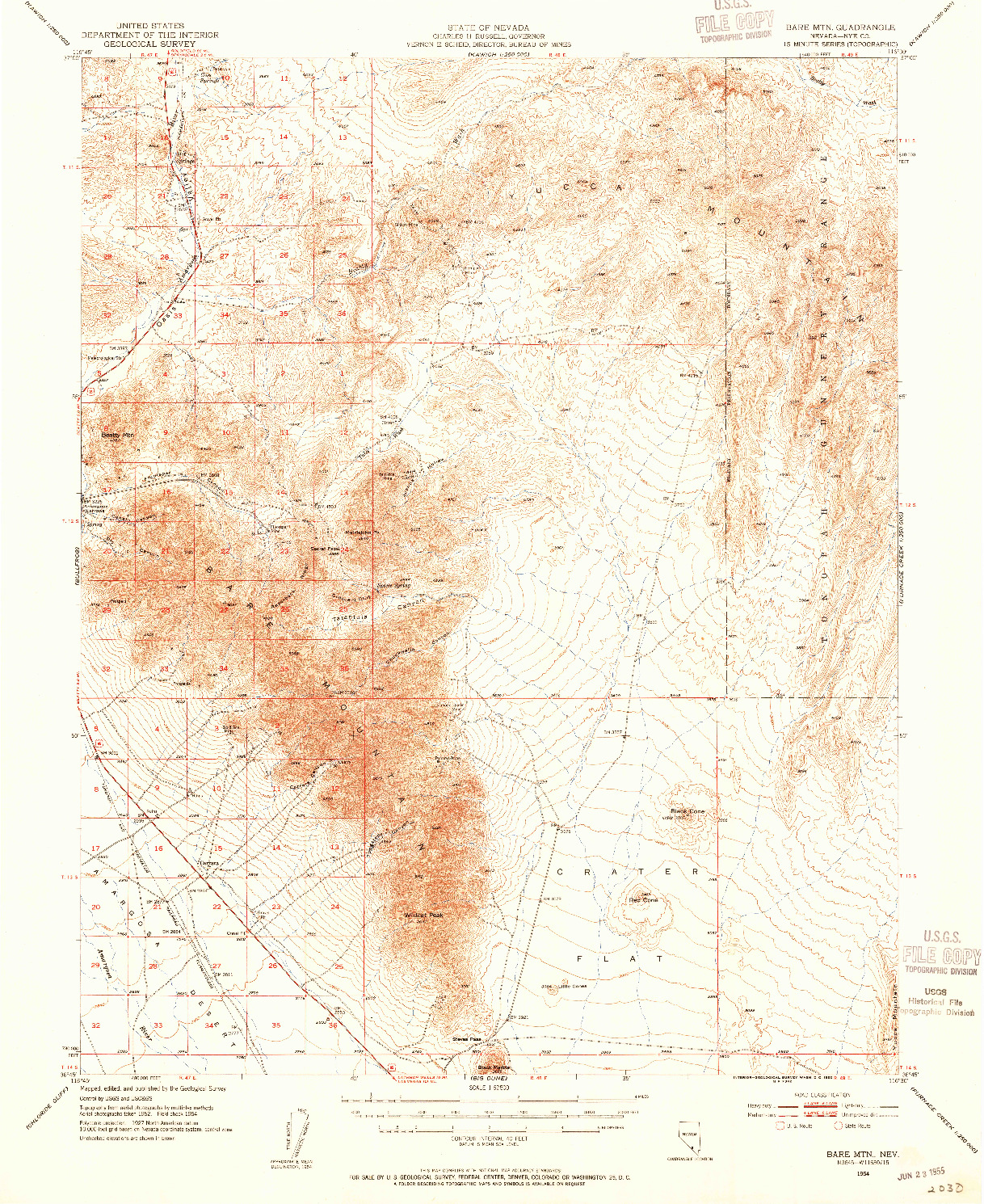 USGS 1:62500-SCALE QUADRANGLE FOR BARE MTN, NV 1954