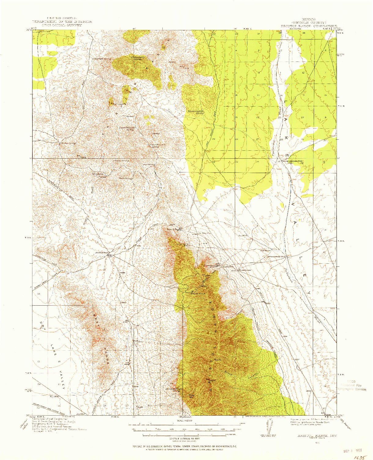 USGS 1:62500-SCALE QUADRANGLE FOR BRISTOL RANGE, NV 1915