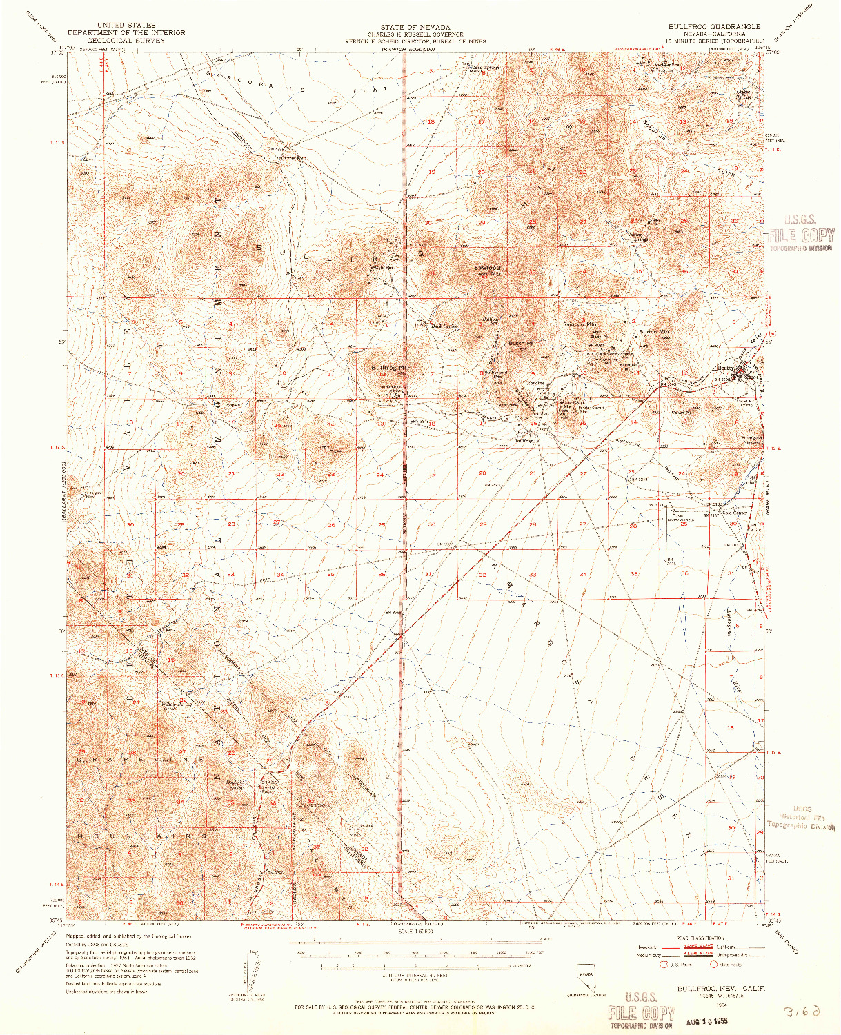 USGS 1:62500-SCALE QUADRANGLE FOR BULLFROG, NV 1954