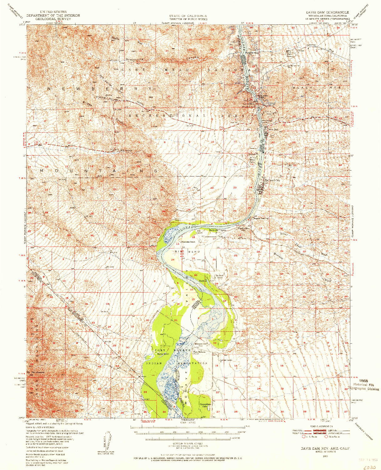 USGS 1:62500-SCALE QUADRANGLE FOR DAVIS DAM, NV 1950