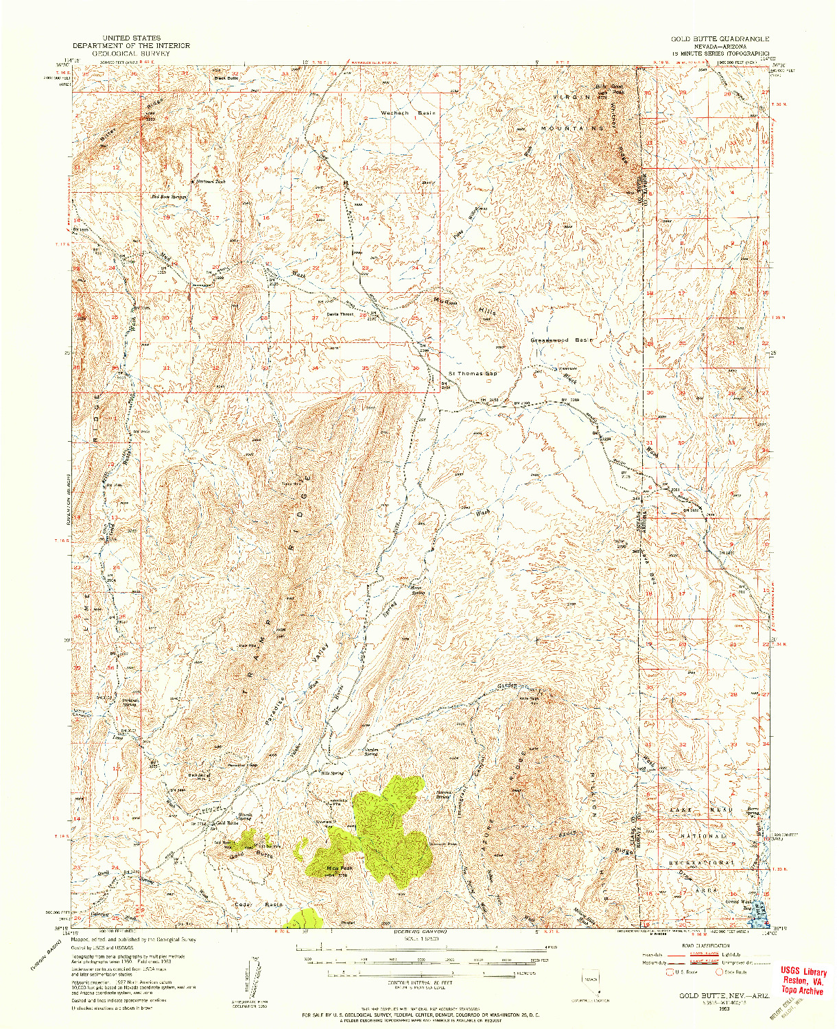 USGS 1:62500-SCALE QUADRANGLE FOR GOLD BUTTE, NV 1953