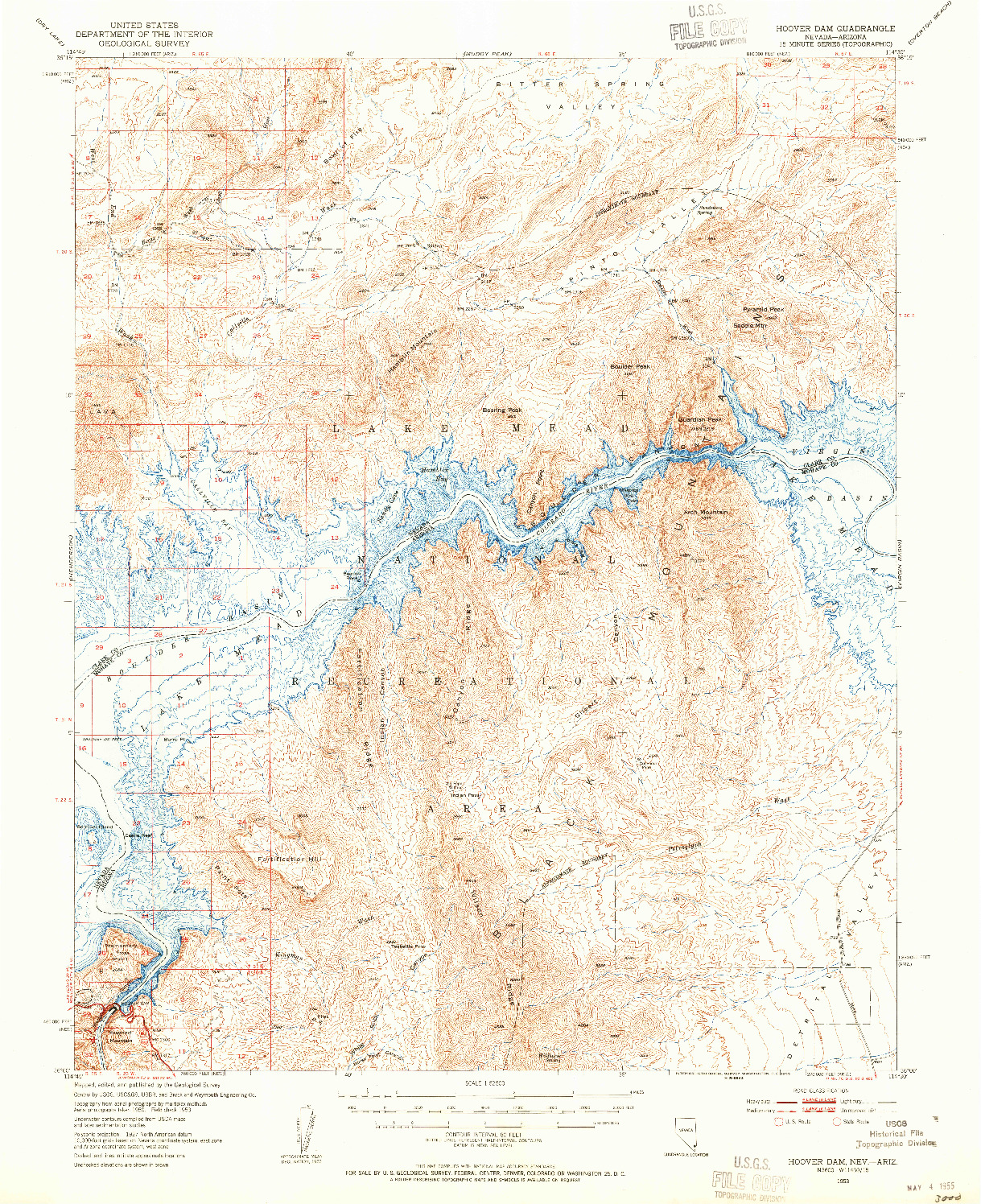 USGS 1:62500-SCALE QUADRANGLE FOR HOOVER DAM, NV 1953