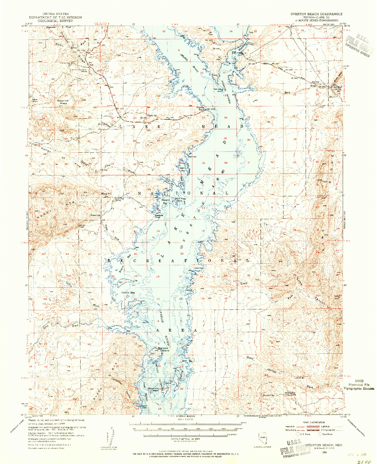 USGS 1:62500-SCALE QUADRANGLE FOR OVERTON BEACH, NV 1953