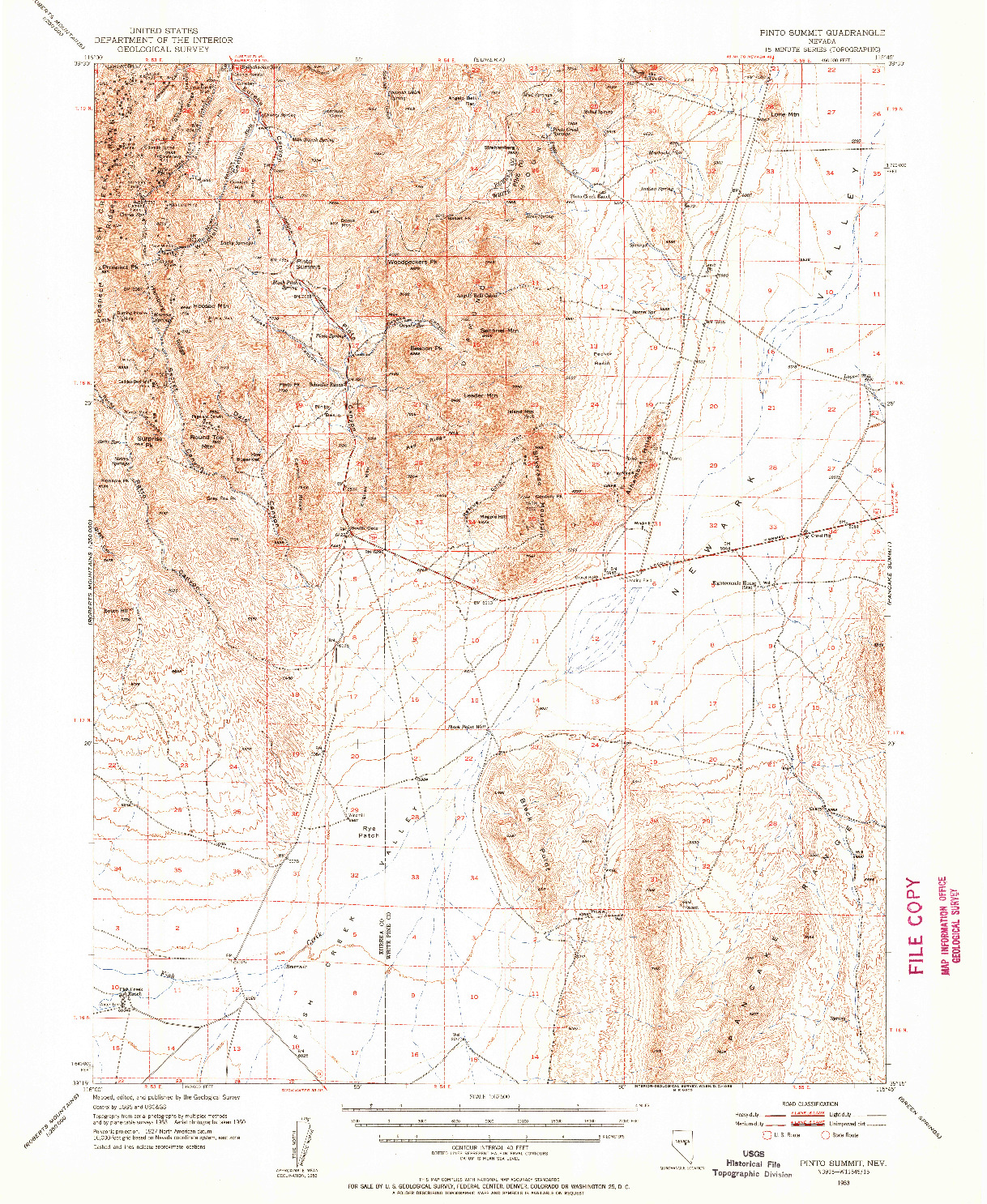 USGS 1:62500-SCALE QUADRANGLE FOR PINTO SUMMIT, NV 1953