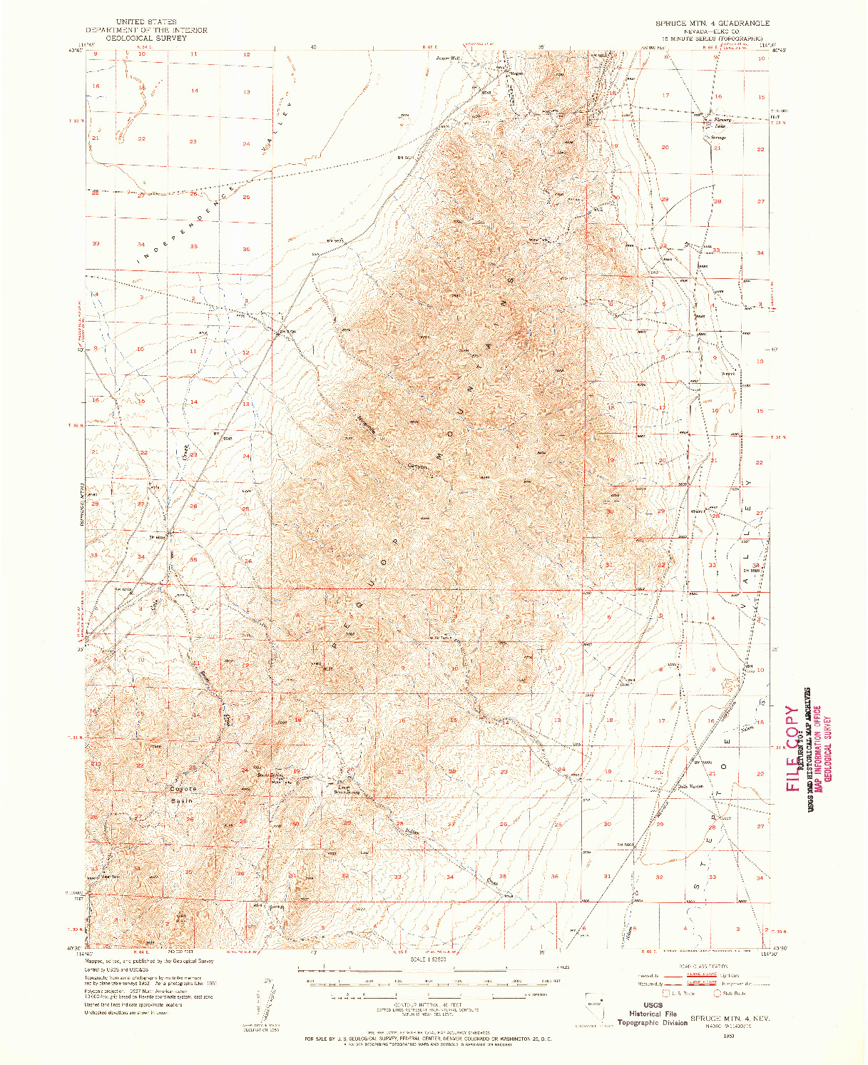 USGS 1:62500-SCALE QUADRANGLE FOR SPRUCE MOUNTAIN 4, NV 1953