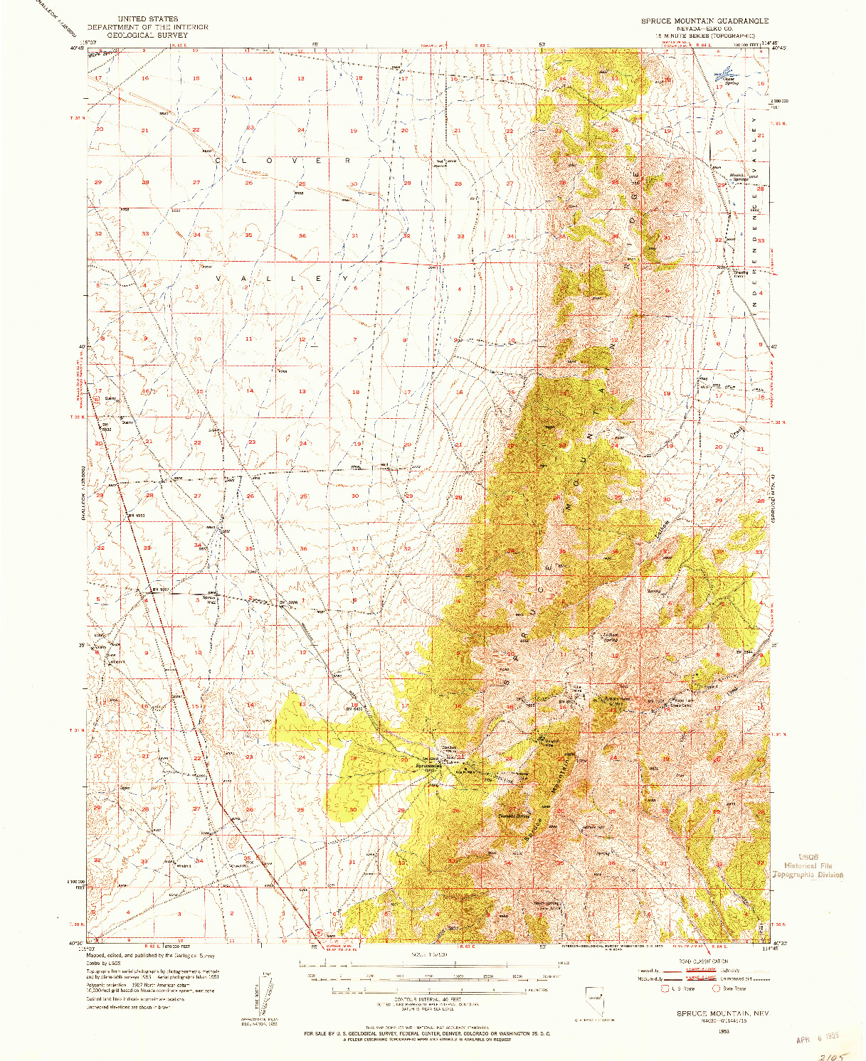 USGS 1:62500-SCALE QUADRANGLE FOR SPRUCE MOUNTAIN, NV 1953