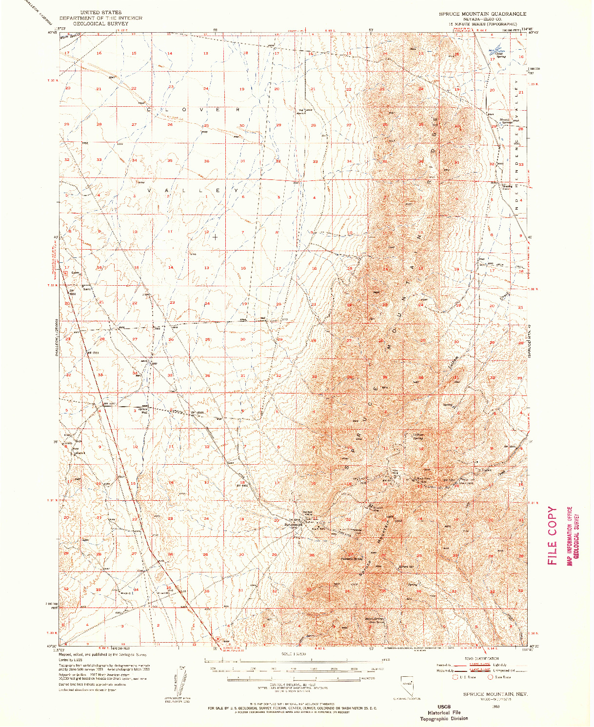 USGS 1:62500-SCALE QUADRANGLE FOR SPRUCE MOUNTAIN, NV 1953