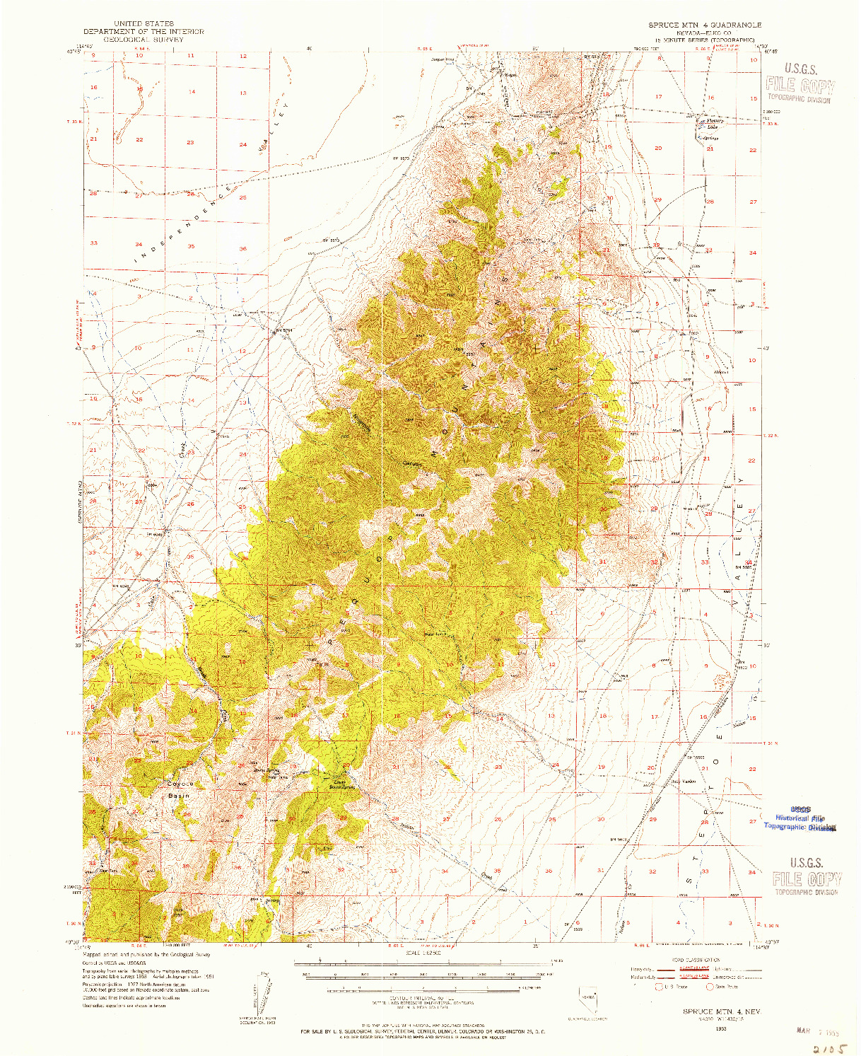 USGS 1:62500-SCALE QUADRANGLE FOR SPRUCE MTN 4, NV 1953