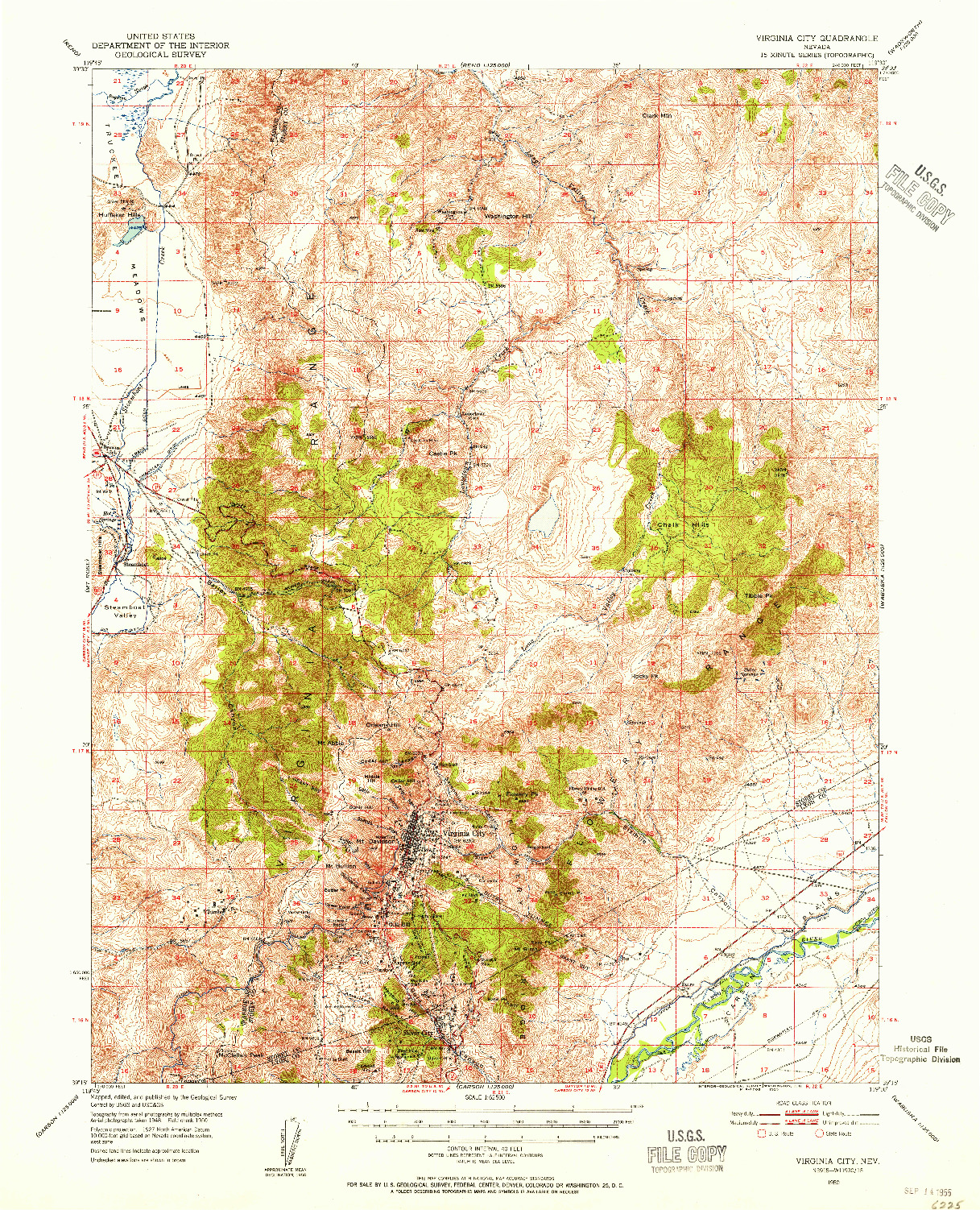USGS 1:62500-SCALE QUADRANGLE FOR VIRGINIA CITY, NV 1950