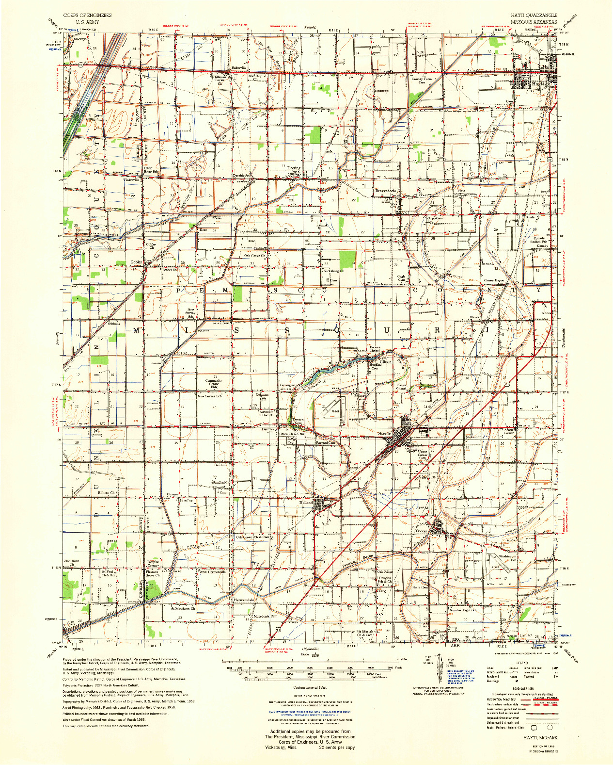 USGS 1:62500-SCALE QUADRANGLE FOR HAYTI, MO 1955