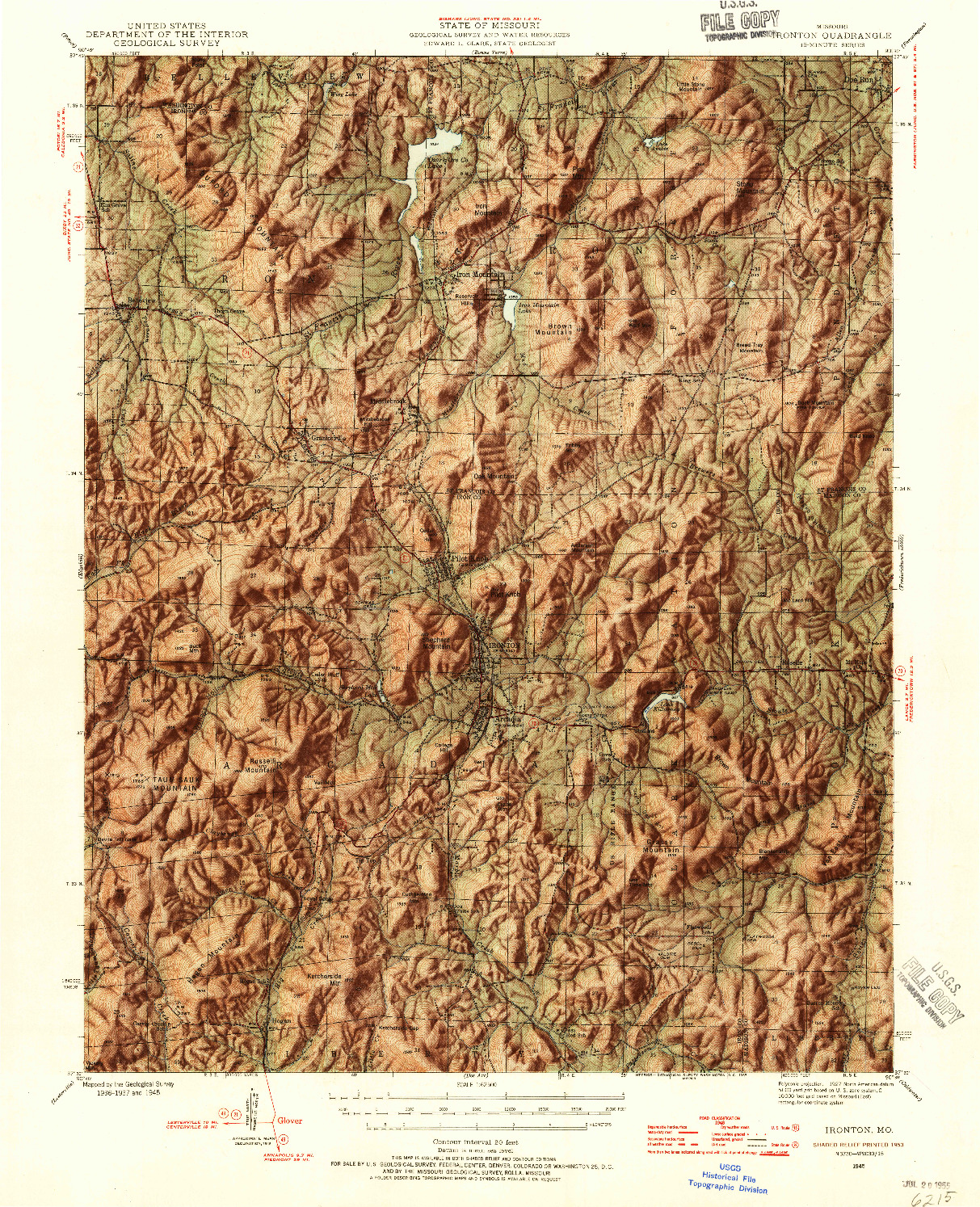 USGS 1:62500-SCALE QUADRANGLE FOR IRONTON, MO 1945