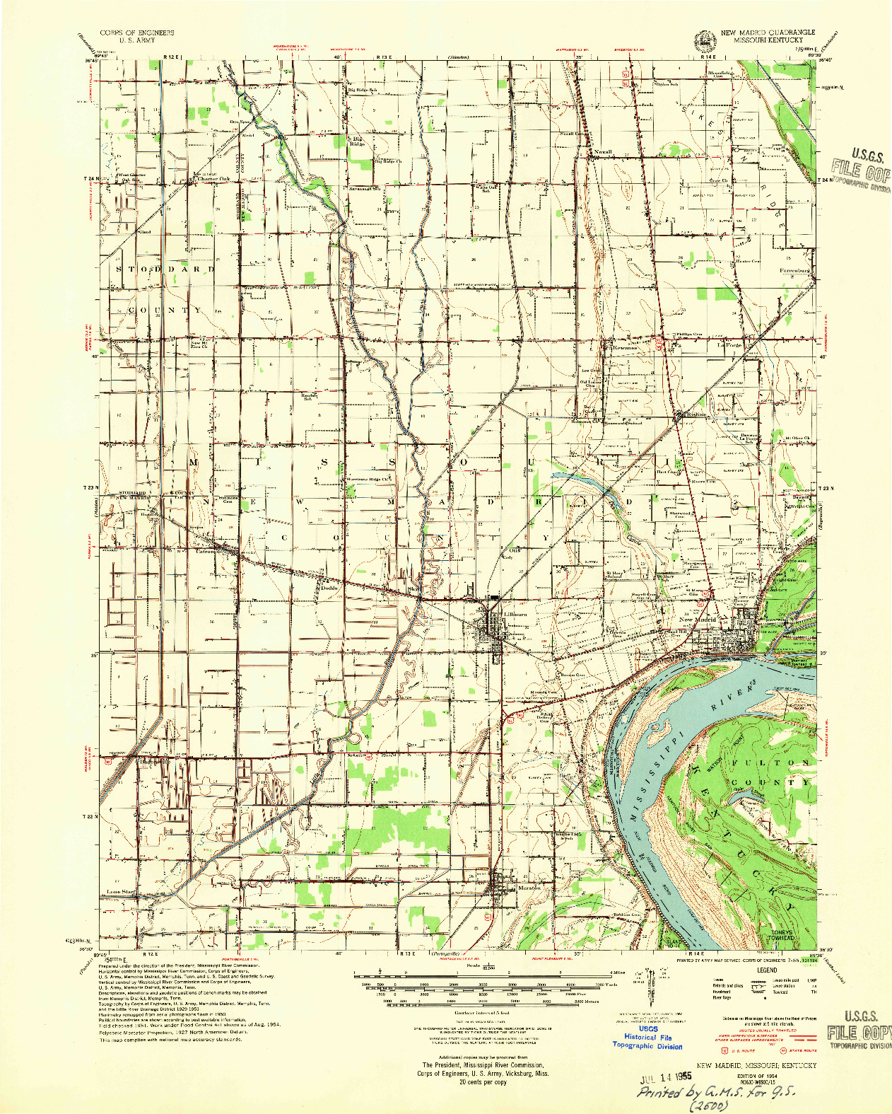 USGS 1:62500-SCALE QUADRANGLE FOR NEW MADRID, MO 1954