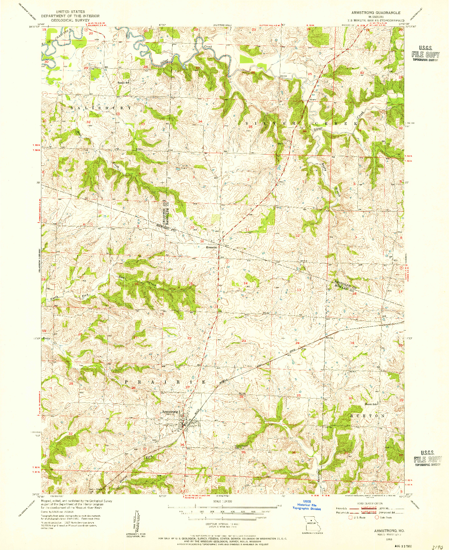 USGS 1:24000-SCALE QUADRANGLE FOR ARMSTRONG, MO 1953