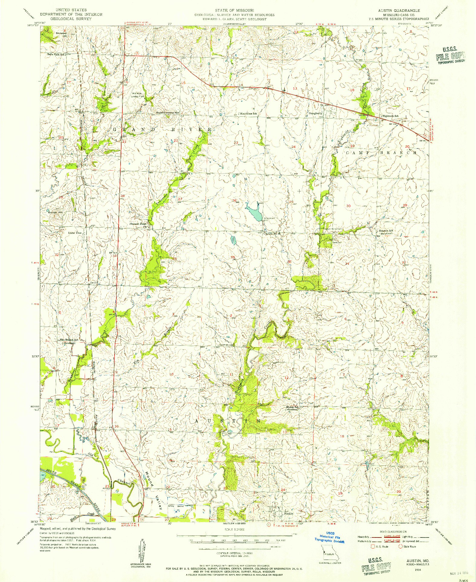 USGS 1:24000-SCALE QUADRANGLE FOR AUSTIN, MO 1954