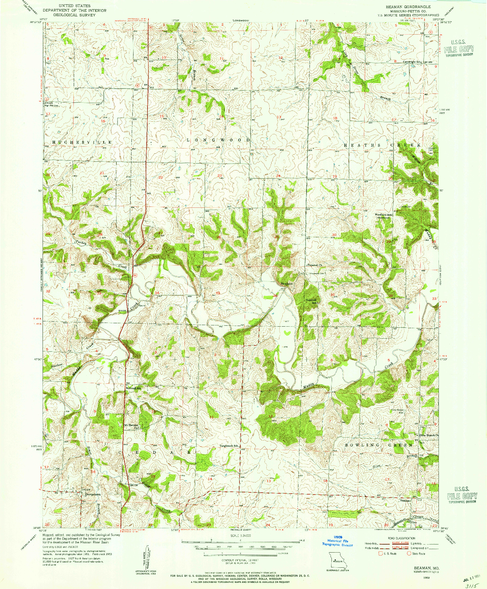 USGS 1:24000-SCALE QUADRANGLE FOR BEAMAN, MO 1953