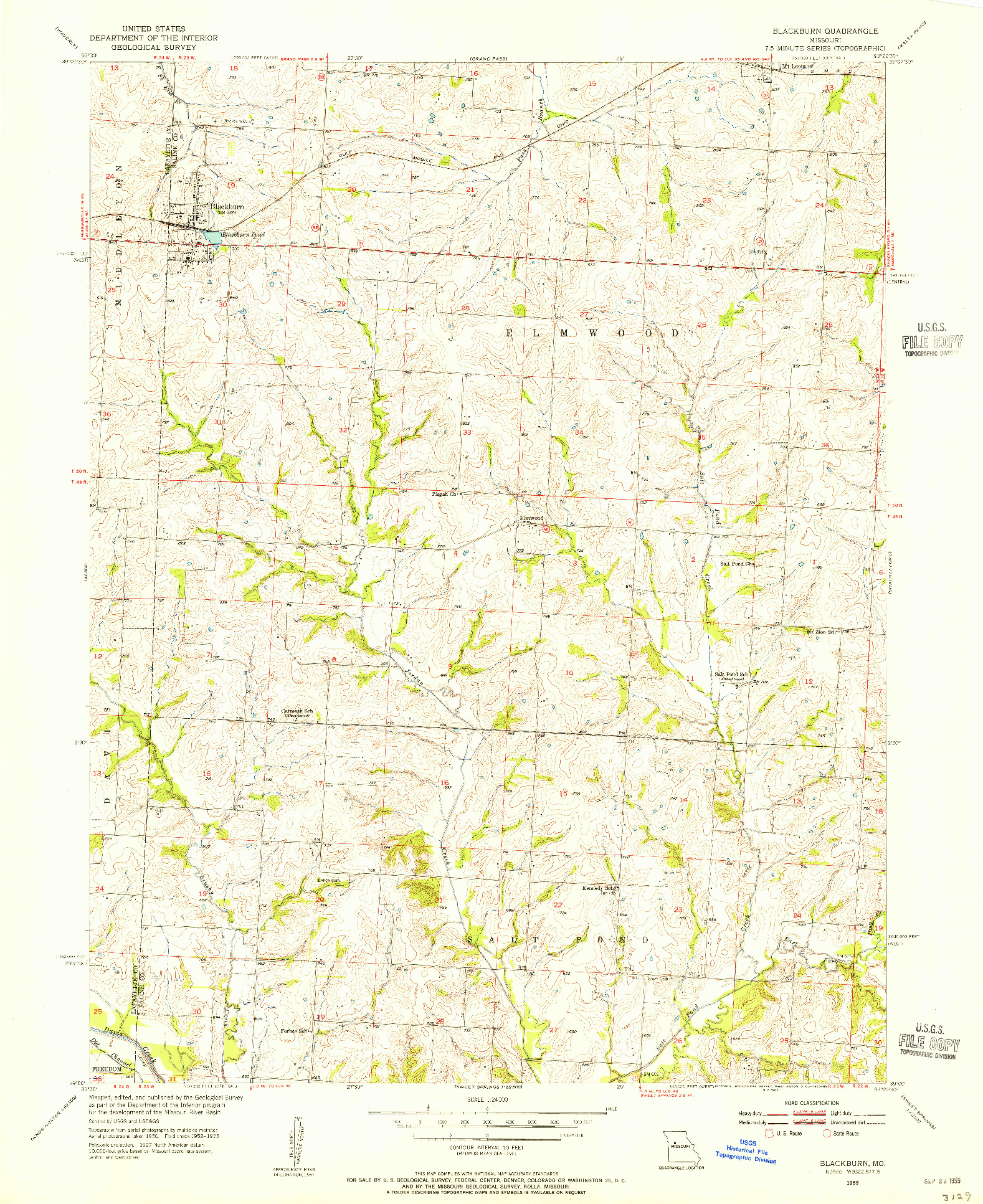 USGS 1:24000-SCALE QUADRANGLE FOR BLACKBURN, MO 1953
