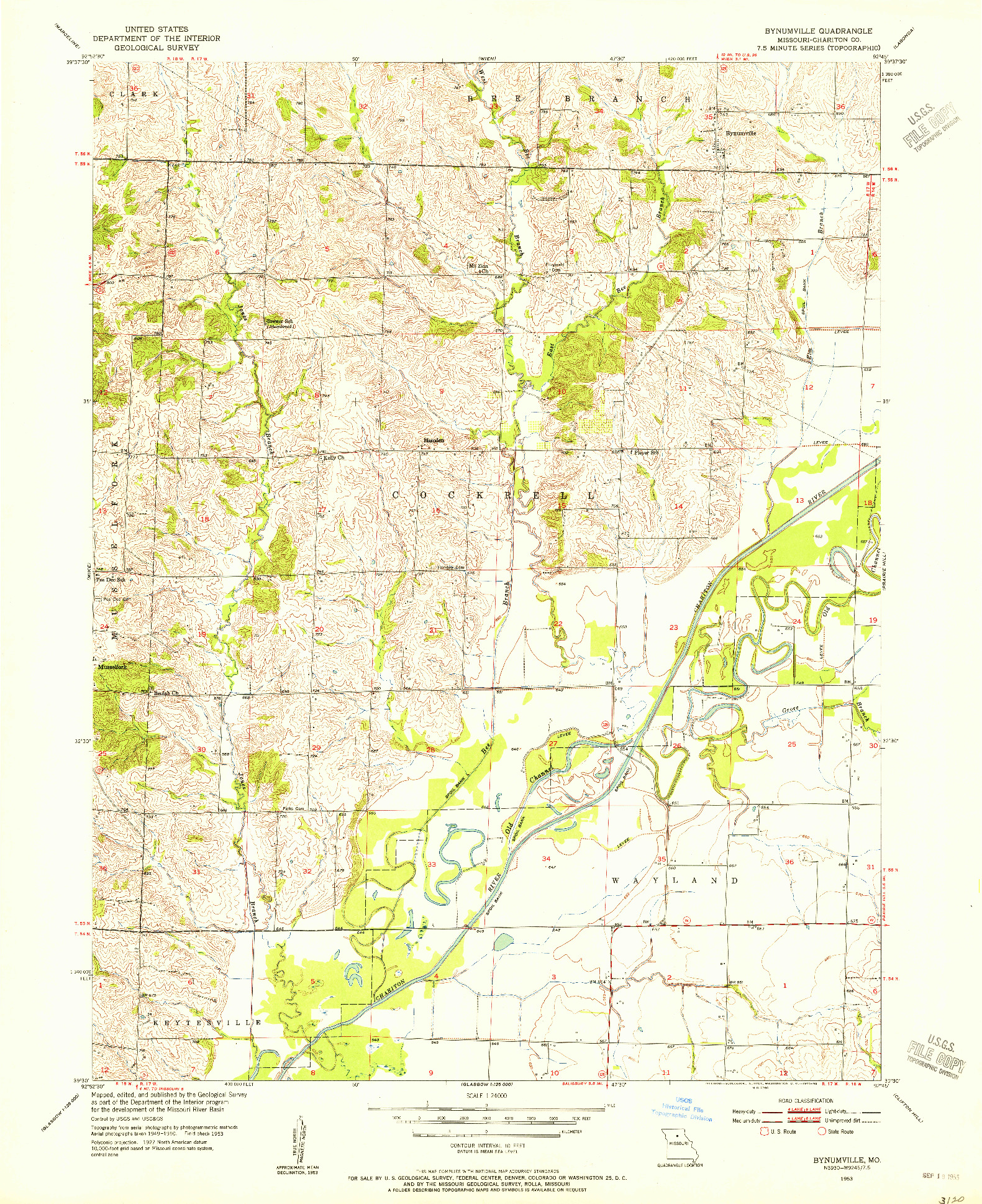 USGS 1:24000-SCALE QUADRANGLE FOR BYNUMVILLE, MO 1953