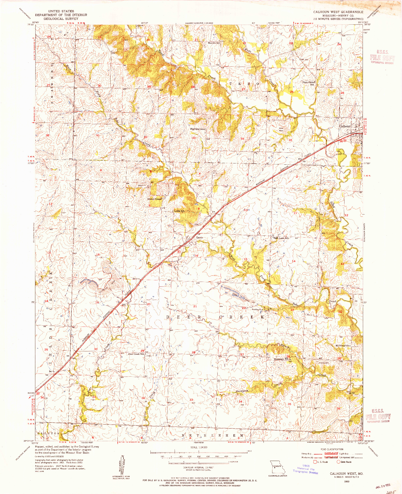 USGS 1:24000-SCALE QUADRANGLE FOR CALHOUN WEST, MO 1953