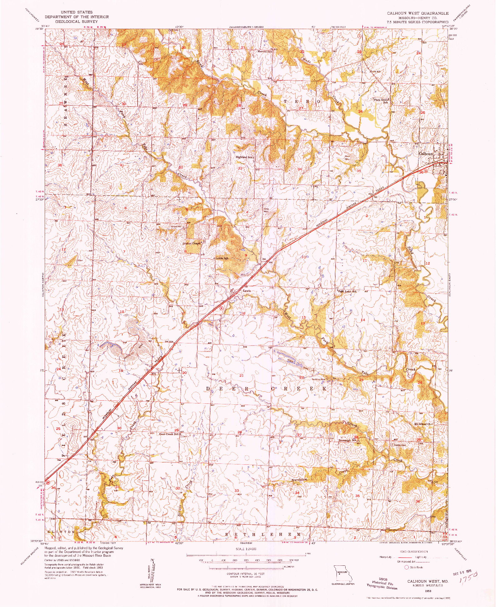 USGS 1:24000-SCALE QUADRANGLE FOR CALHOUN WEST, MO 1953